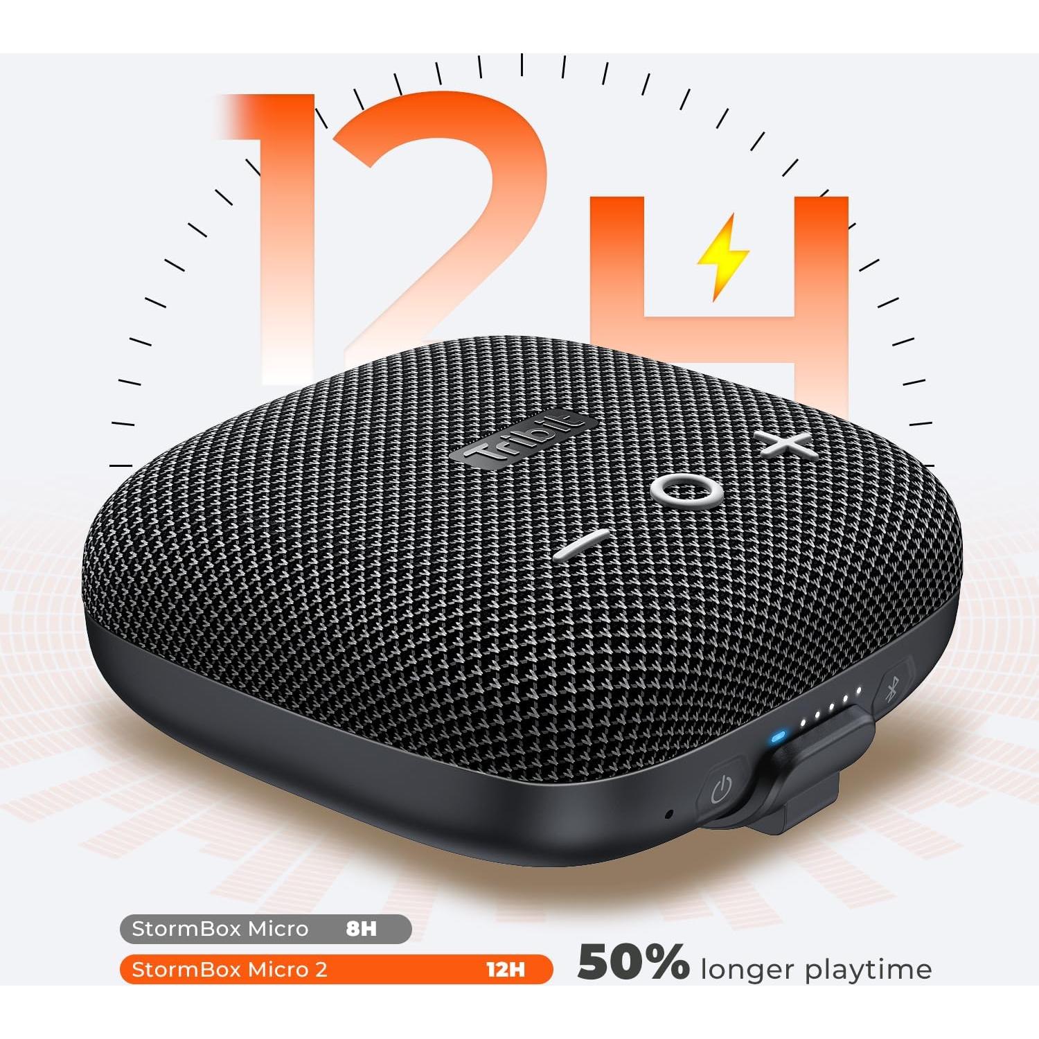 Tribit StormBox Micro 2 Wireless Portable Speaker: 10W Loud Deep Bass Sound, IP67 Waterproof Bike Speaker with Bluetooth 5.3, 12Hrs Playtime, TWS Pairing for Camping Travel Hiking