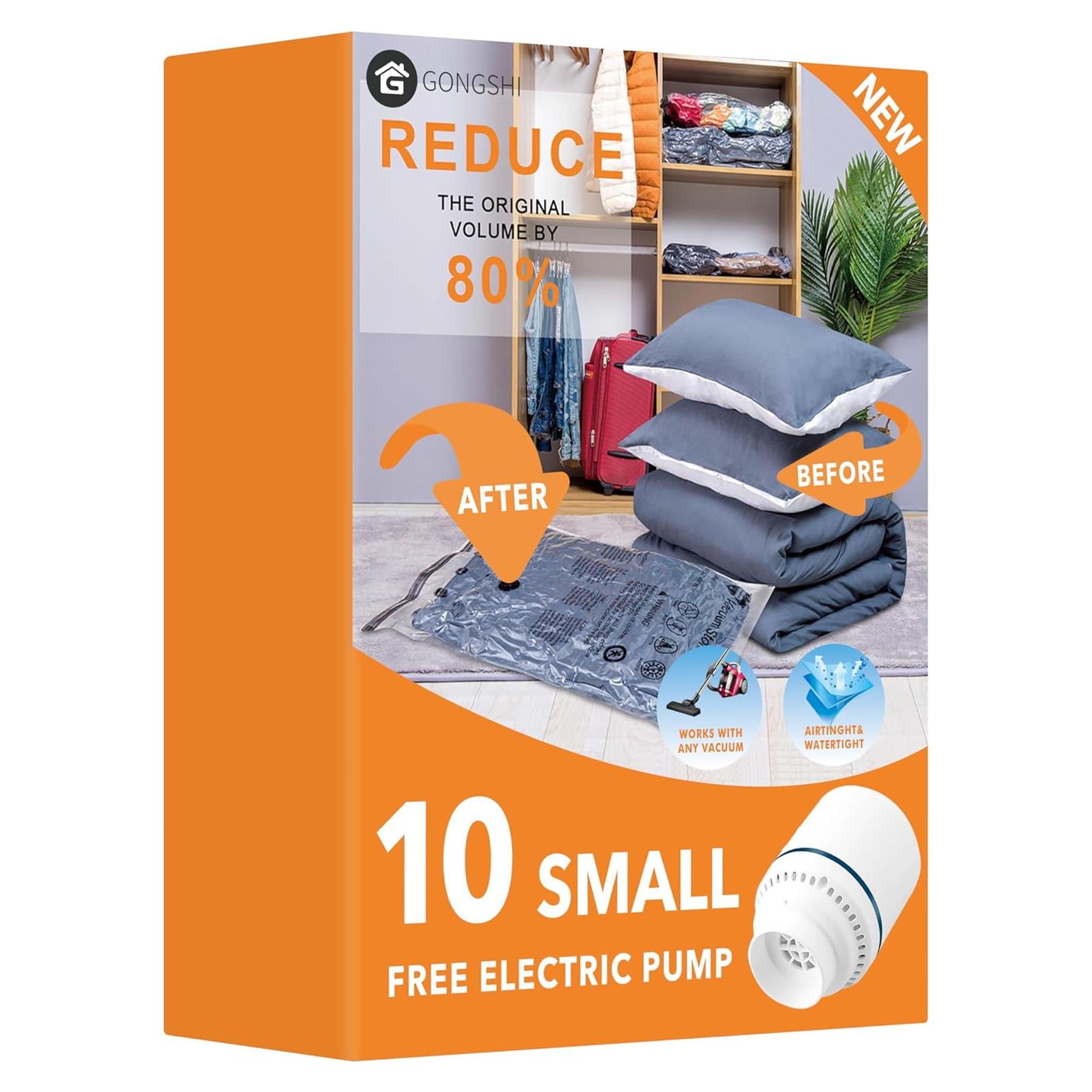 10 Bolsas de Almacenamiento al Vacío GONGSHI con Bomba Eléctrica