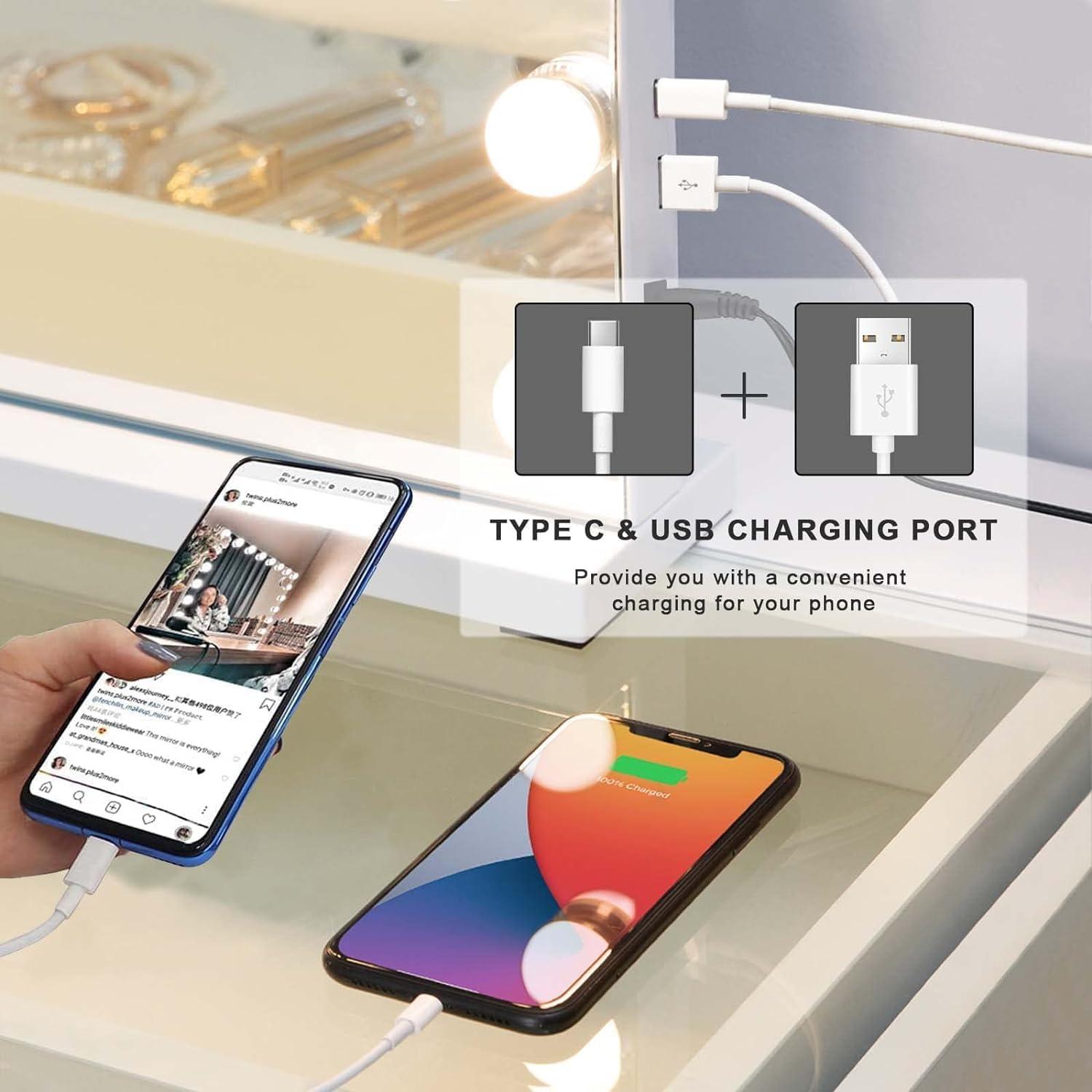 Espejo de Tocador FENCHILIN Iluminado 45.7x57.9cm con USB