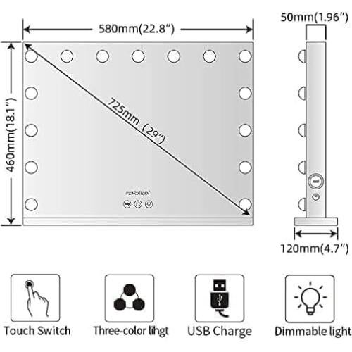 Espejo de Tocador FENCHILIN Iluminado 45.7x57.9cm con USB