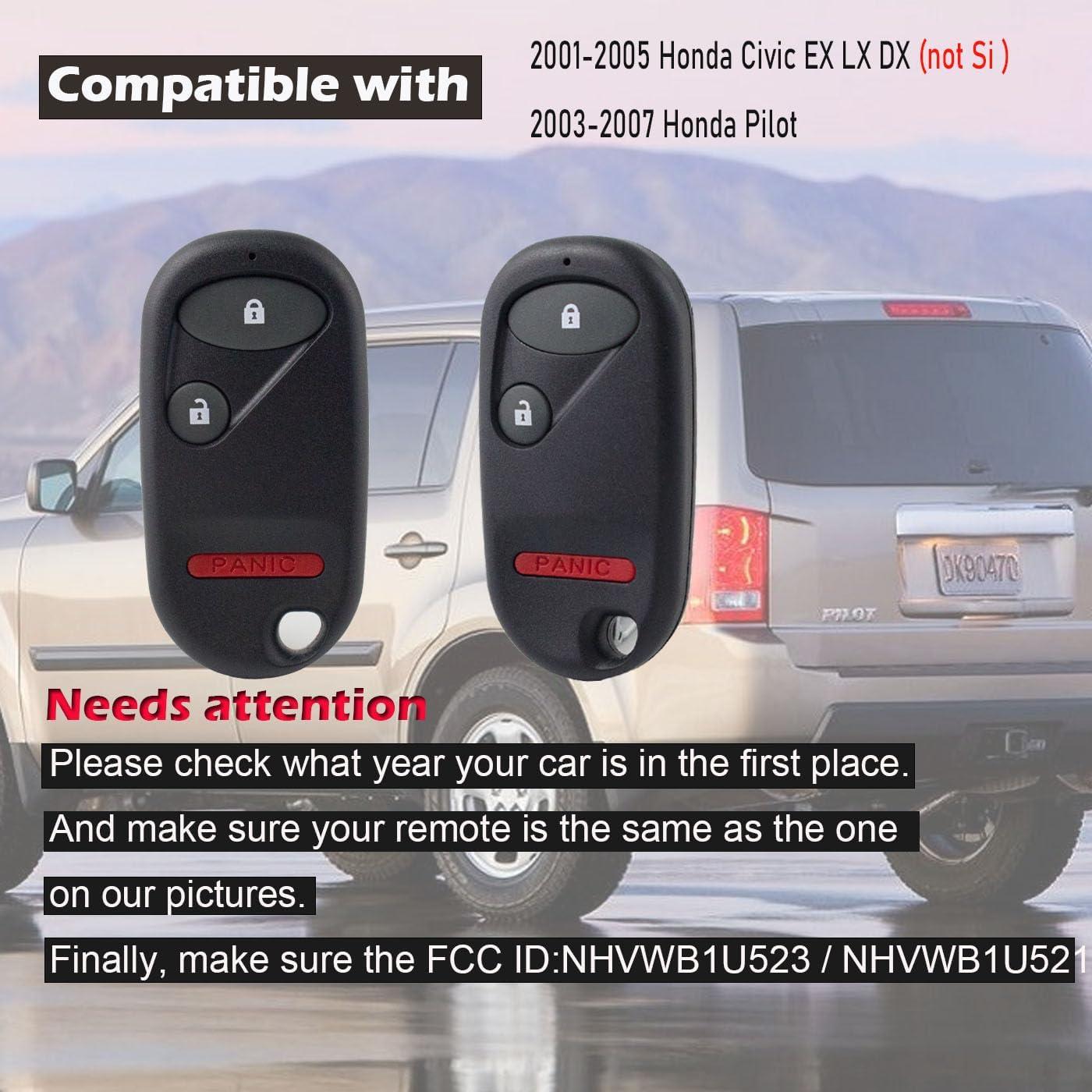 Llavero Reemplazo Honda Civic Pilot 2001-2007 2 Piezas