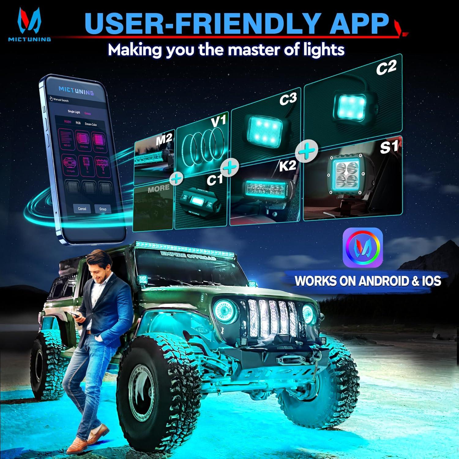 Luces LED Rock Curvadas MICTUNING C2 RGBW 8 Pods 40W