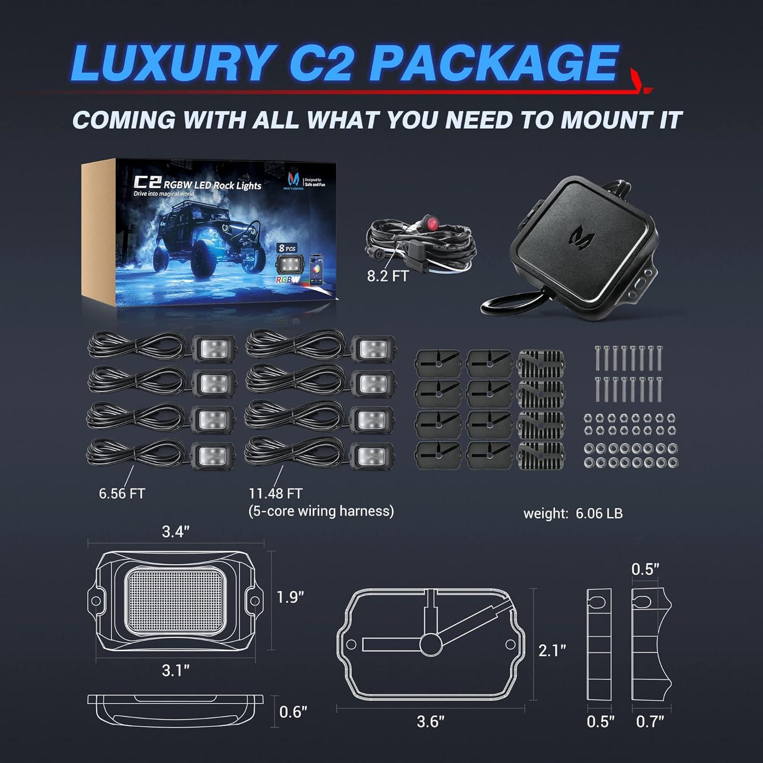 Luces LED Rock Curvadas MICTUNING C2 RGBW 8 Pods 40W