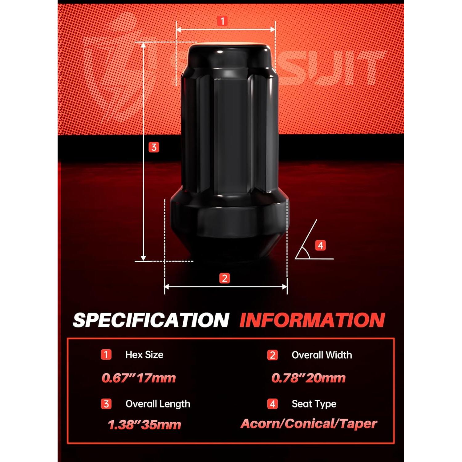 Tuerca de Llantas Sposuit M12x1.5 Negra - 20 Pcs para Chevrolet