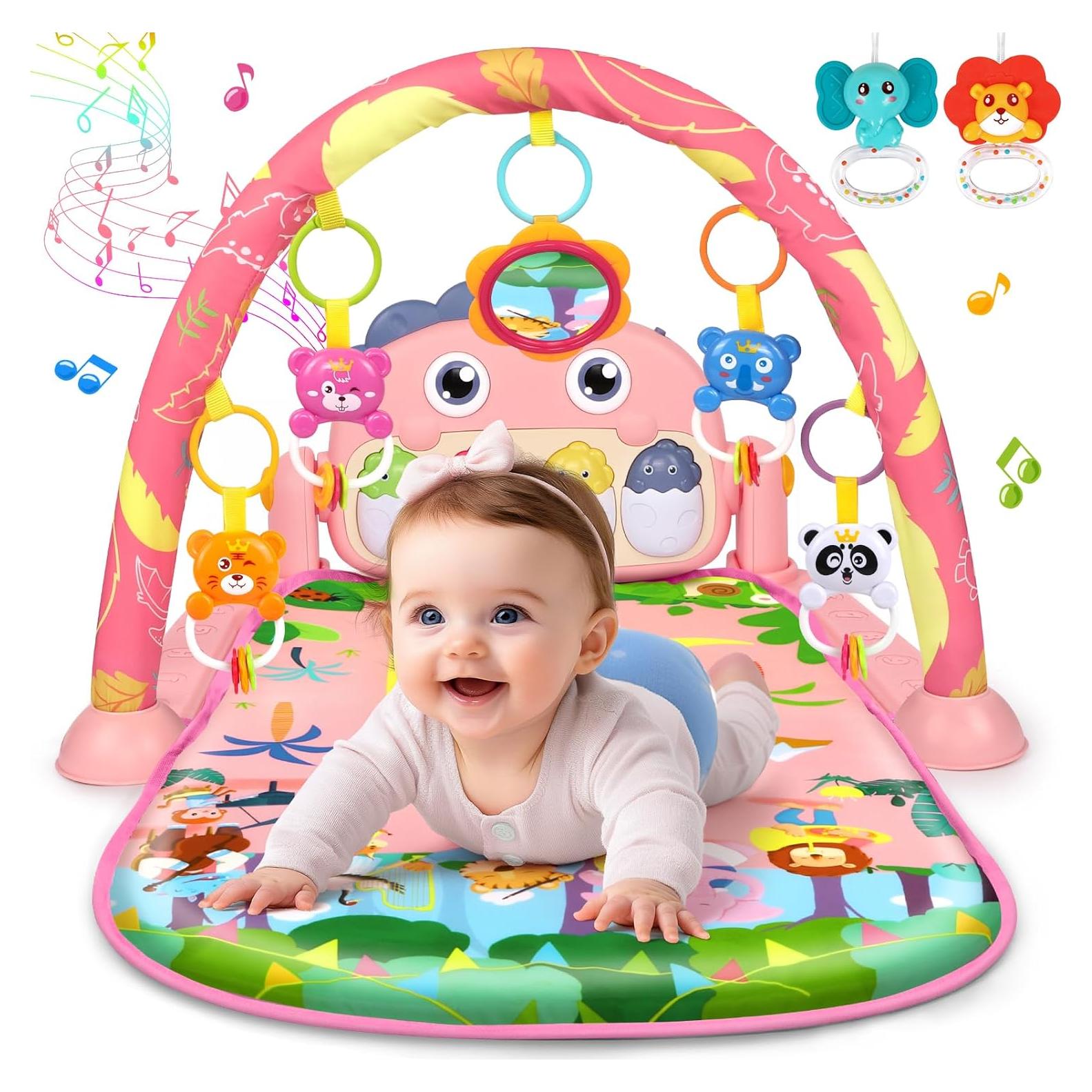 Alfombra de Juego UMIKU Dinosaurio Rosa 0-12 Meses Musical