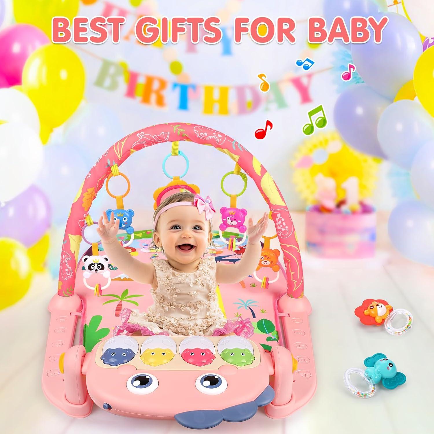 Alfombra de Juego UMIKU Dinosaurio Rosa 0-12 Meses Musical