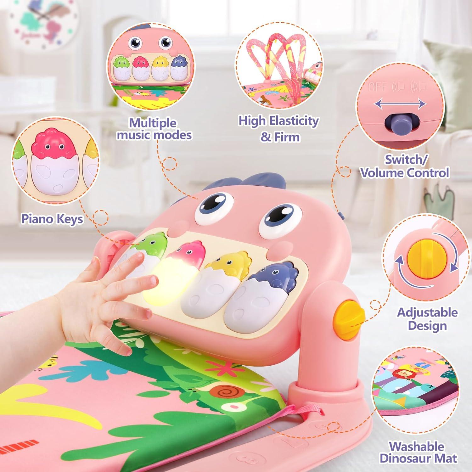 Alfombra de Juego UMIKU Dinosaurio Rosa 0-12 Meses Musical