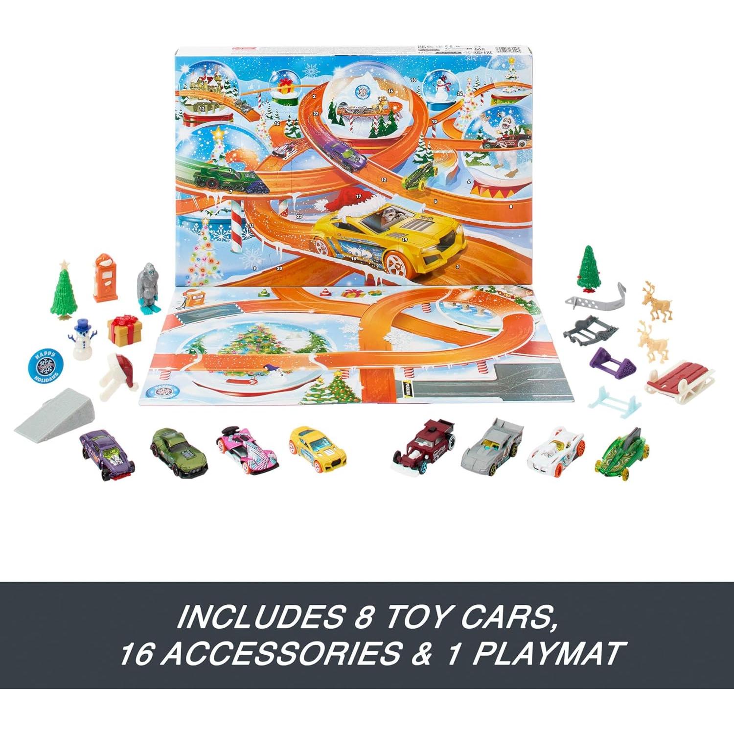 Calendario de Adviento Hot Wheels 2024 con 8 Vehículos y Accesorios