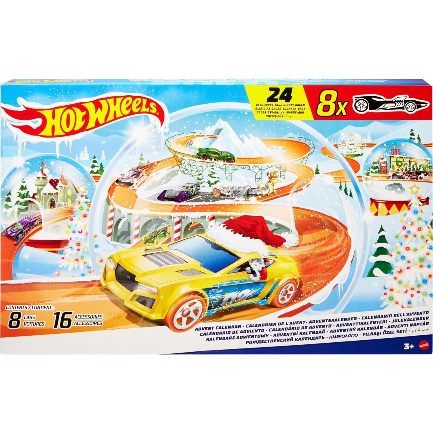 Calendario de Adviento Hot Wheels 2024 con 8 Vehículos y Accesorios