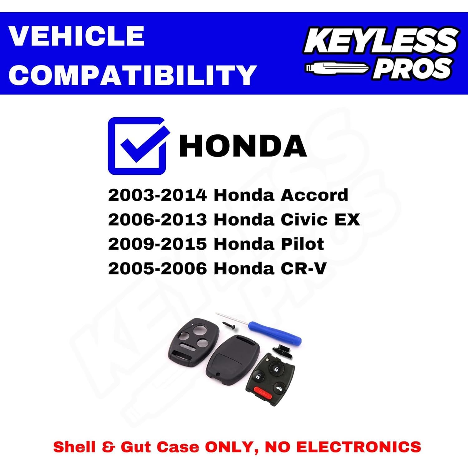 Carcasa de Llave Honda KEYLESSPROS 4 Botones Sin Corte