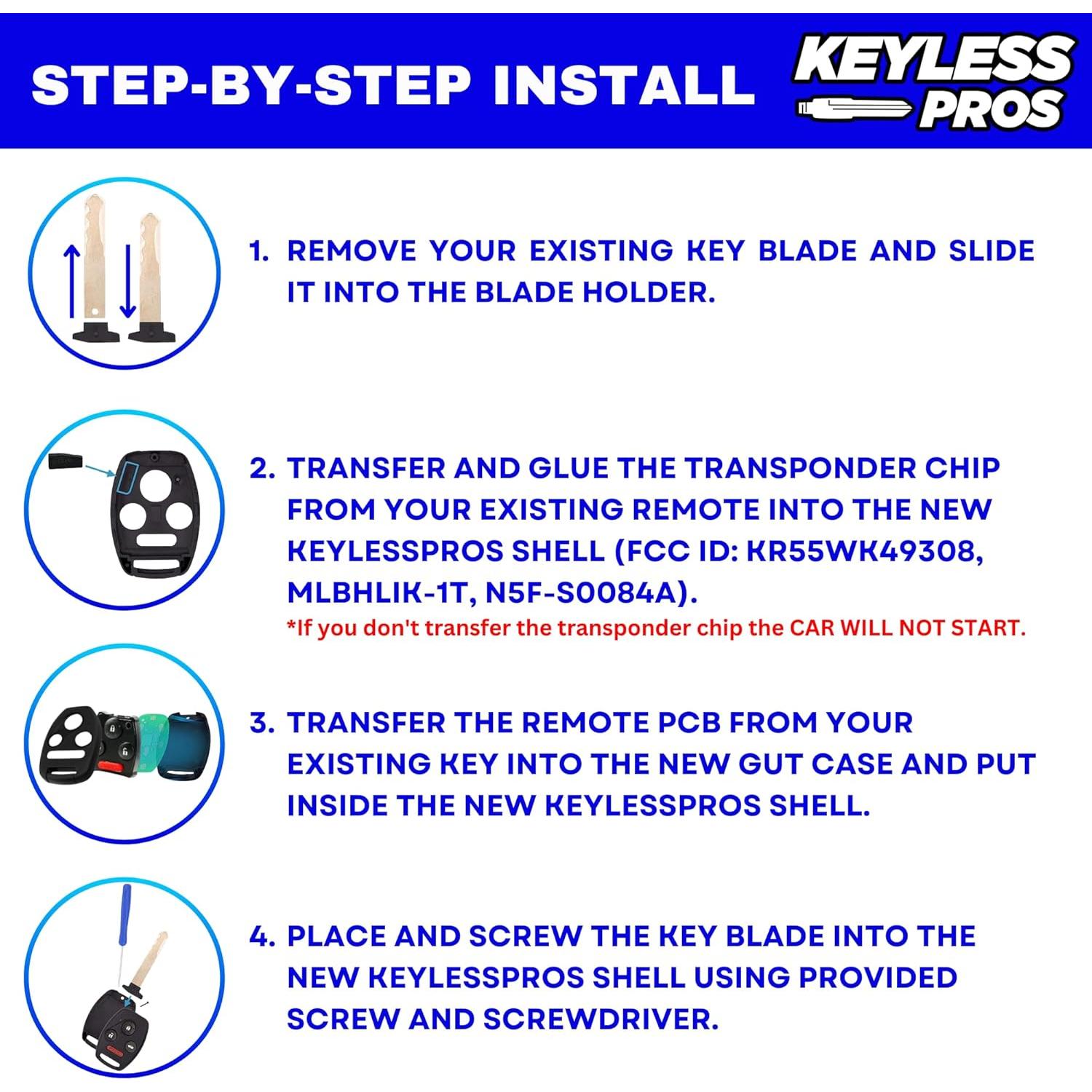 Carcasa de Llave Honda KEYLESSPROS 4 Botones Sin Corte