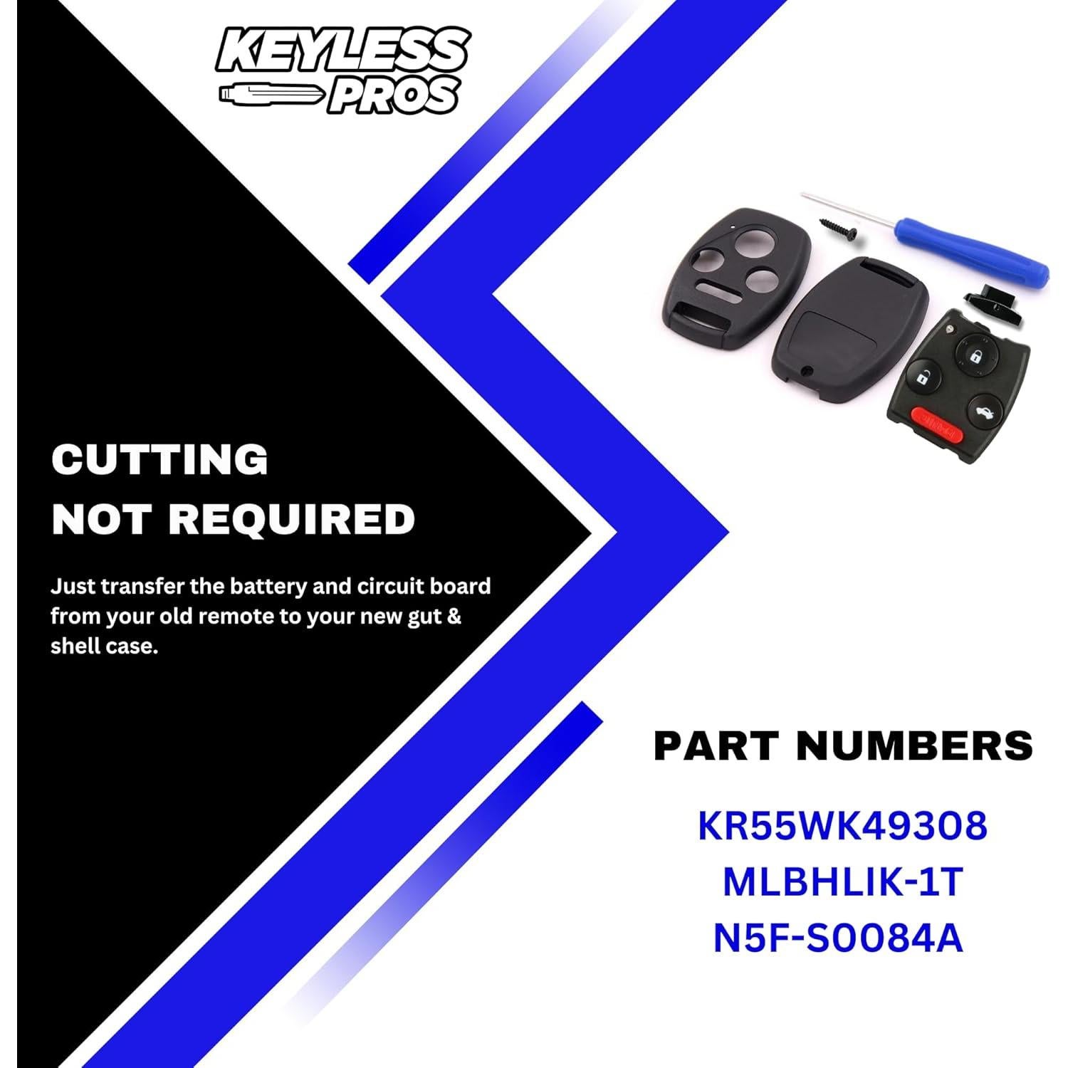 Carcasa de Llave Honda KEYLESSPROS 4 Botones Sin Corte