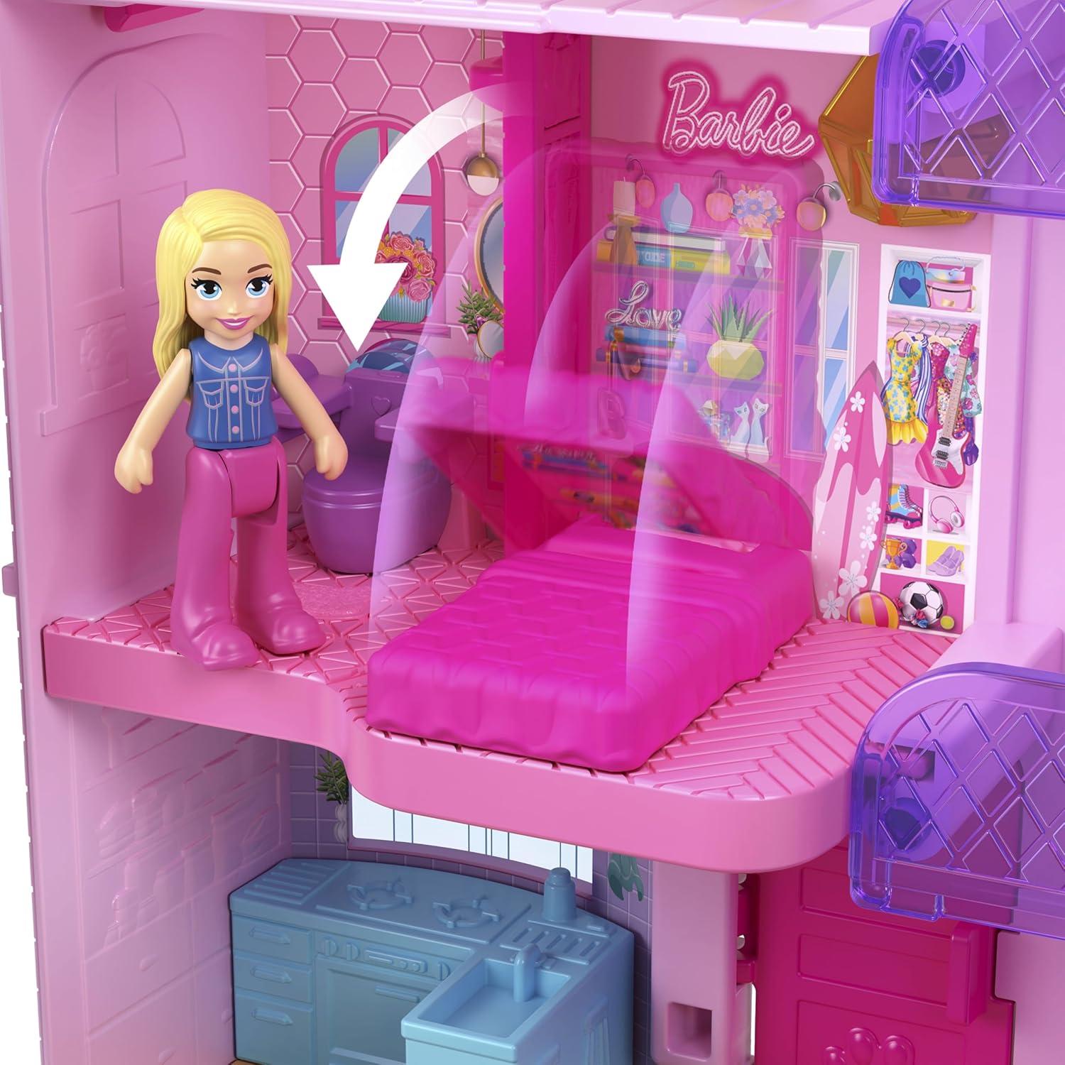 Casa de Ensueño Compacta Polly Pocket Barbie con 3 Muñecas y Accesorios
