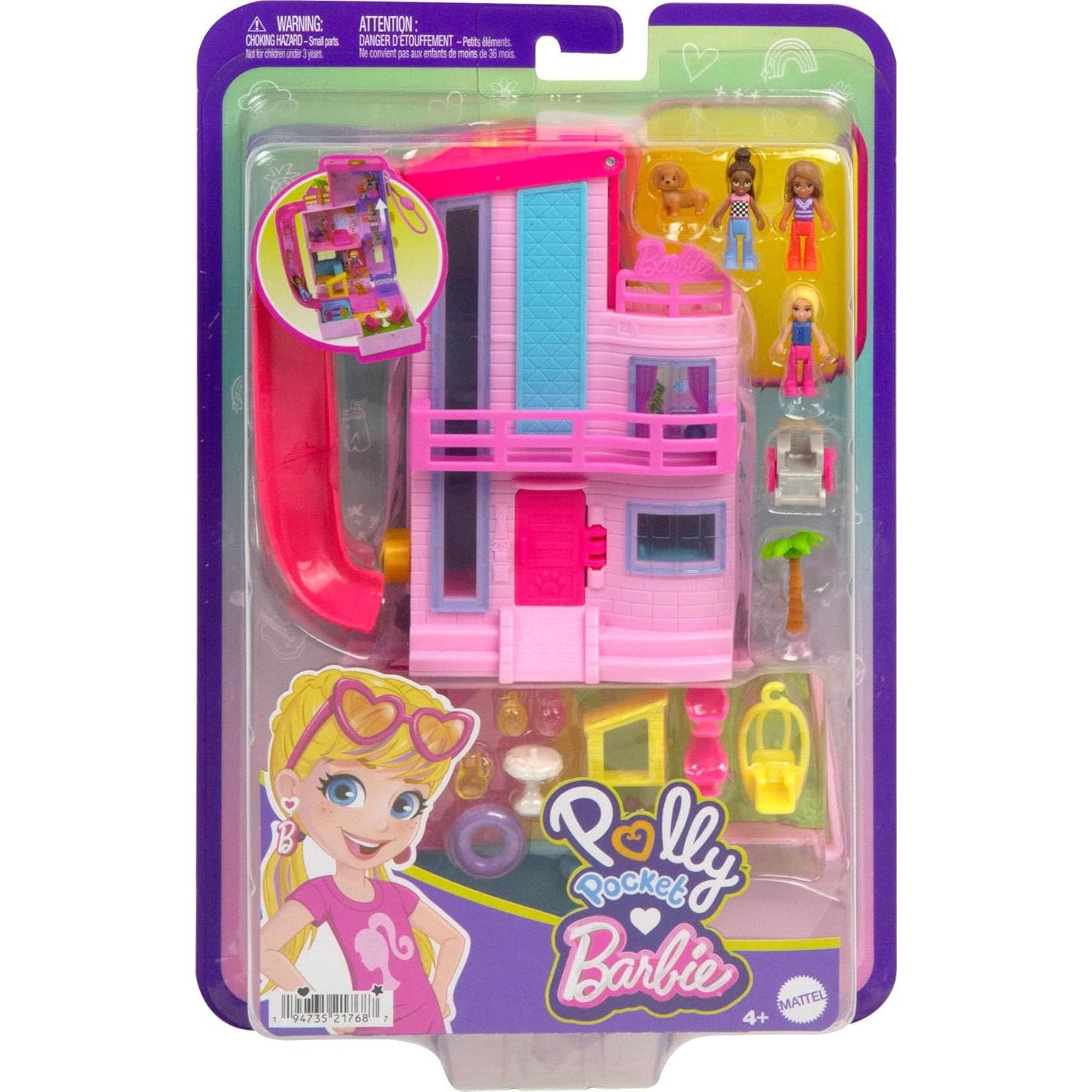 Casa de Ensueño Compacta Polly Pocket Barbie con 3 Muñecas y Accesorios