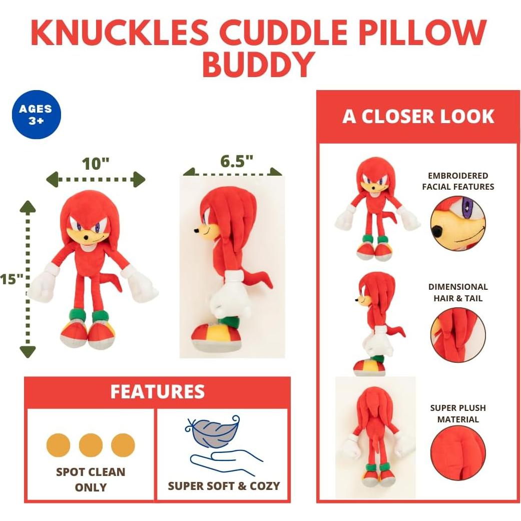 Franco Kids Bedding Super Soft Plush Sonic Anime Cuddle Pillow Buddy, One Size, Knuckles The Echidna