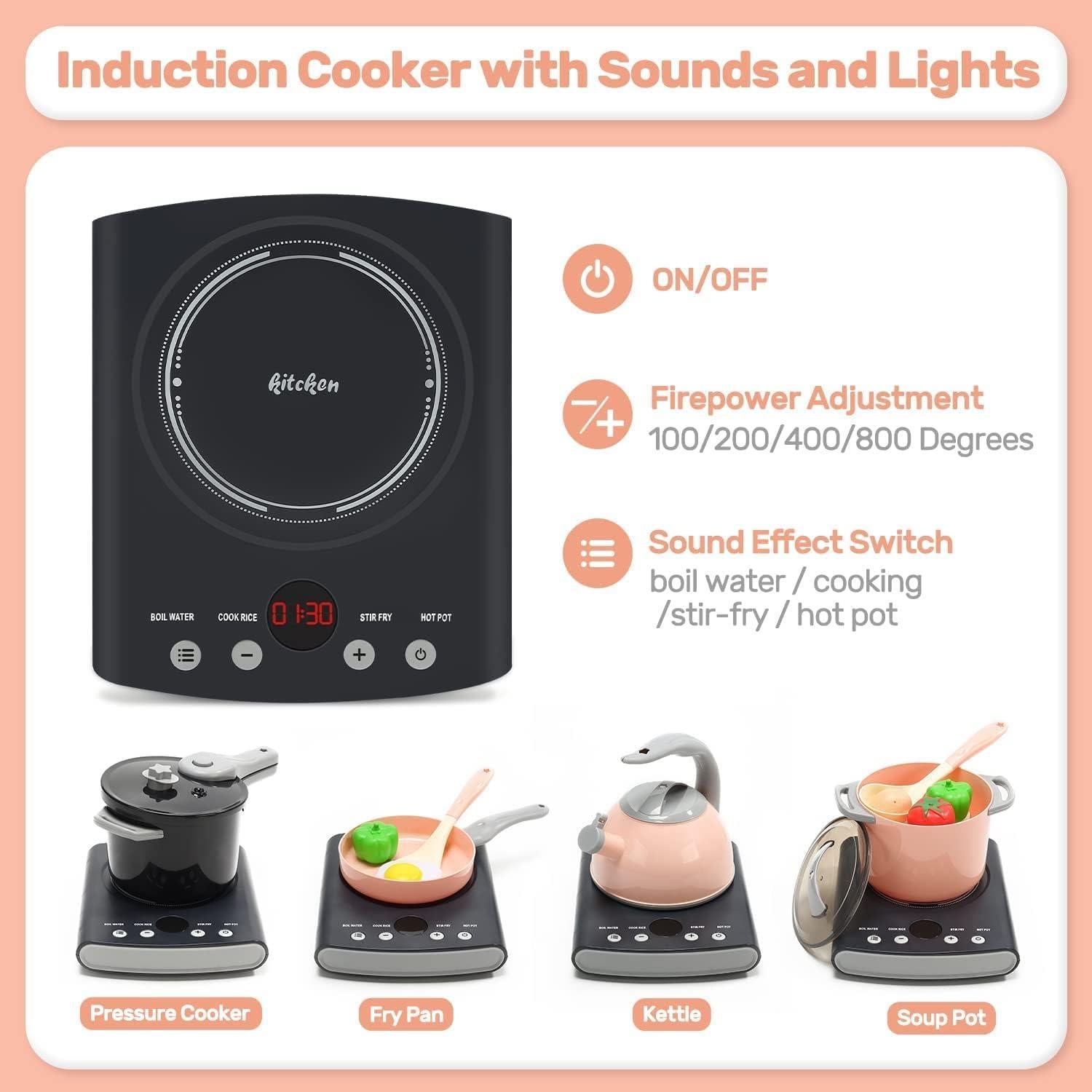 Juego de Cocina de Juguete Cute Stone 37 Piezas con Luz y Sonido