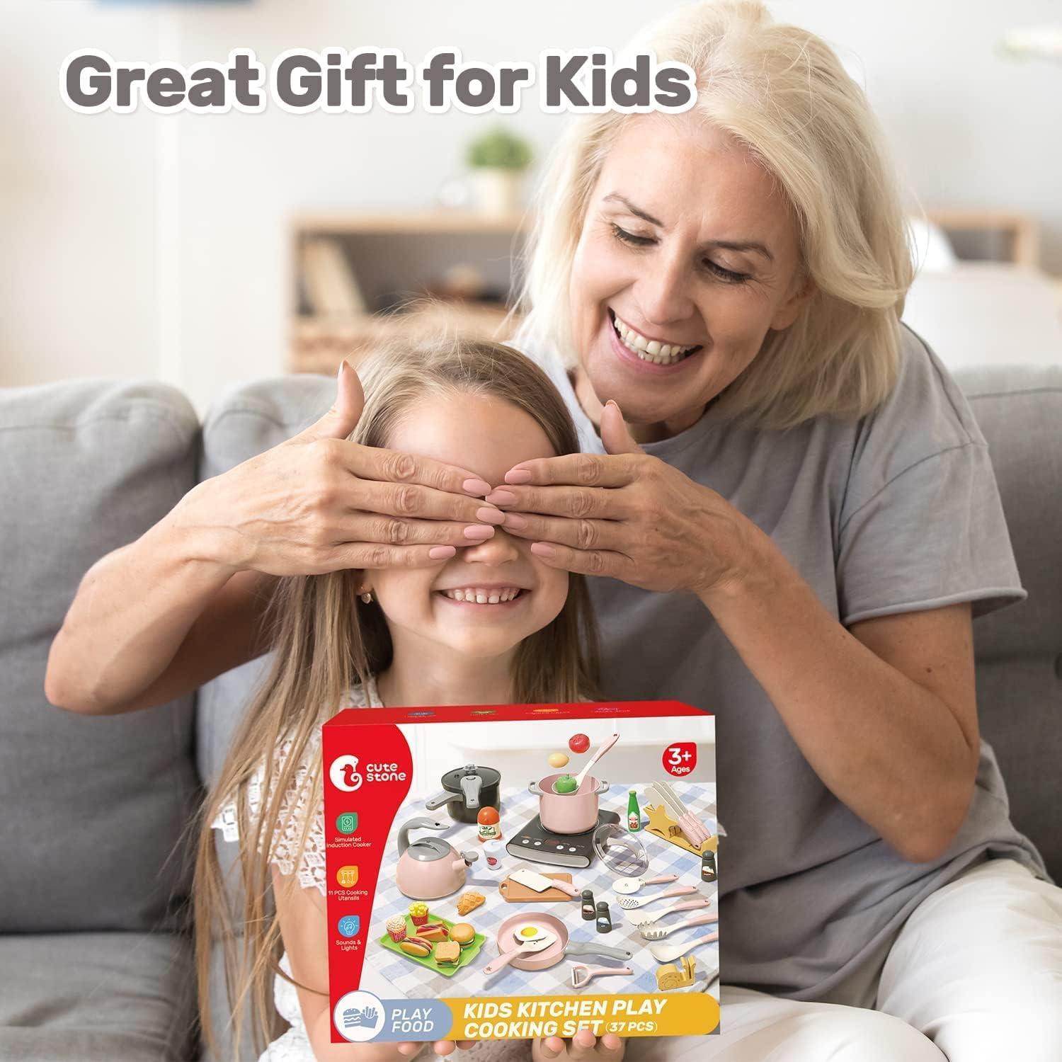 Juego de Cocina de Juguete Cute Stone 37 Piezas con Luz y Sonido