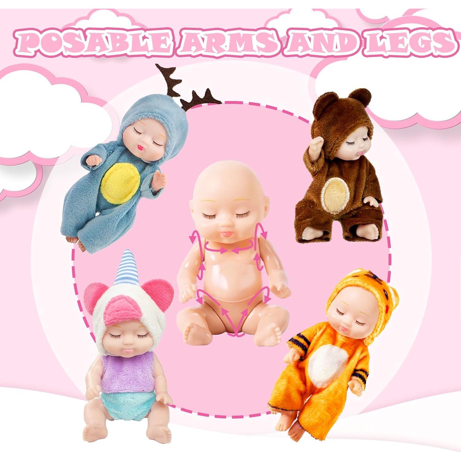 Conjunto de 6 Muñecas Bebé Mini Haawooky con Ropa de Animales