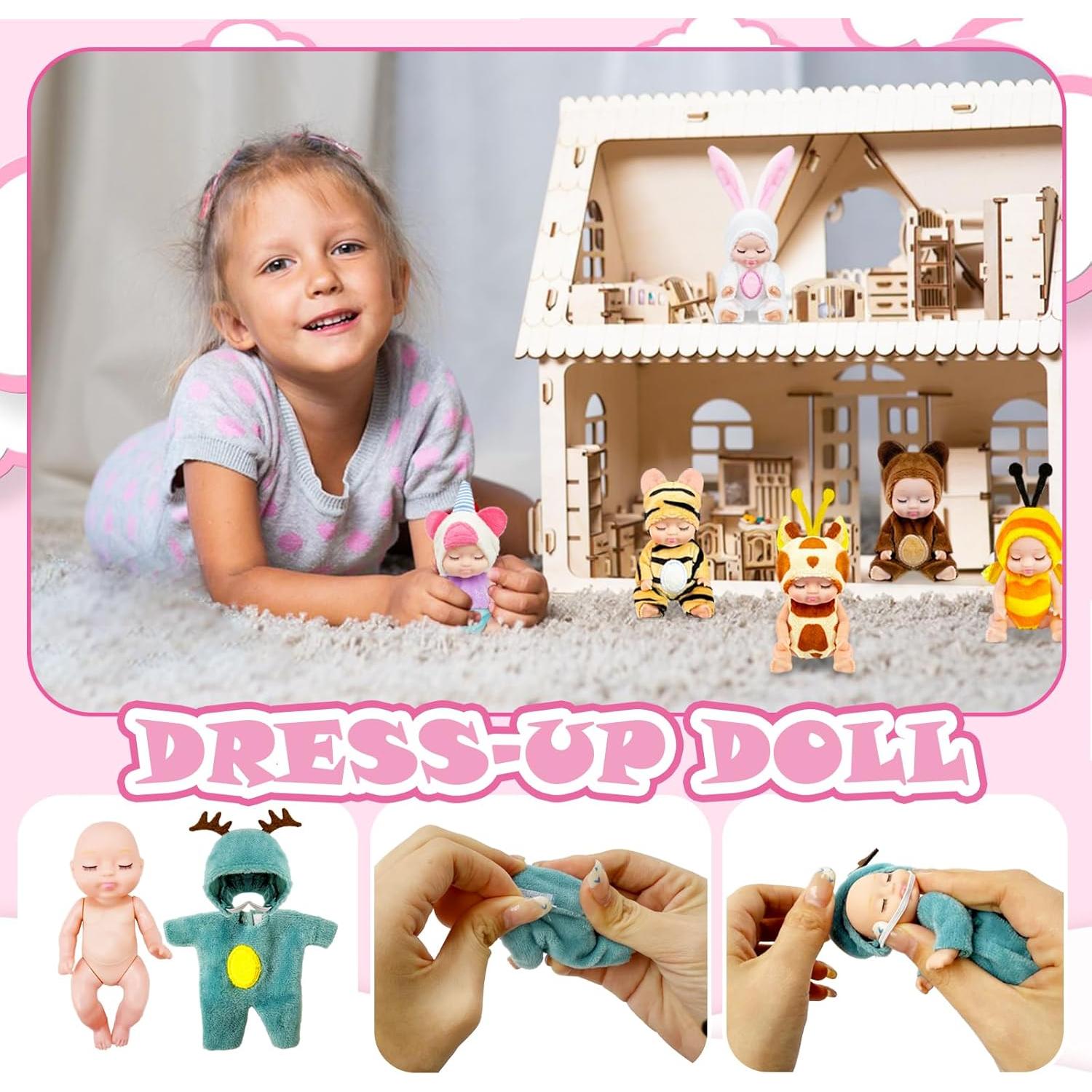 Conjunto de 6 Muñecas Bebé Mini Haawooky con Ropa de Animales