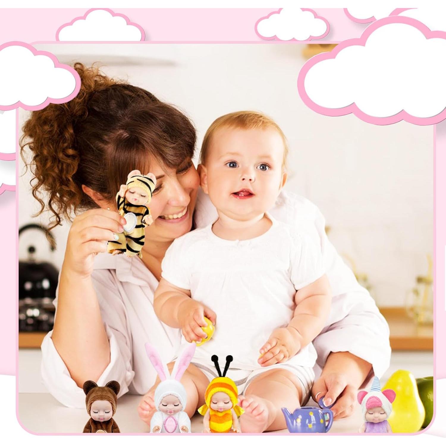 Conjunto de 6 Muñecas Bebé Mini Haawooky con Ropa de Animales