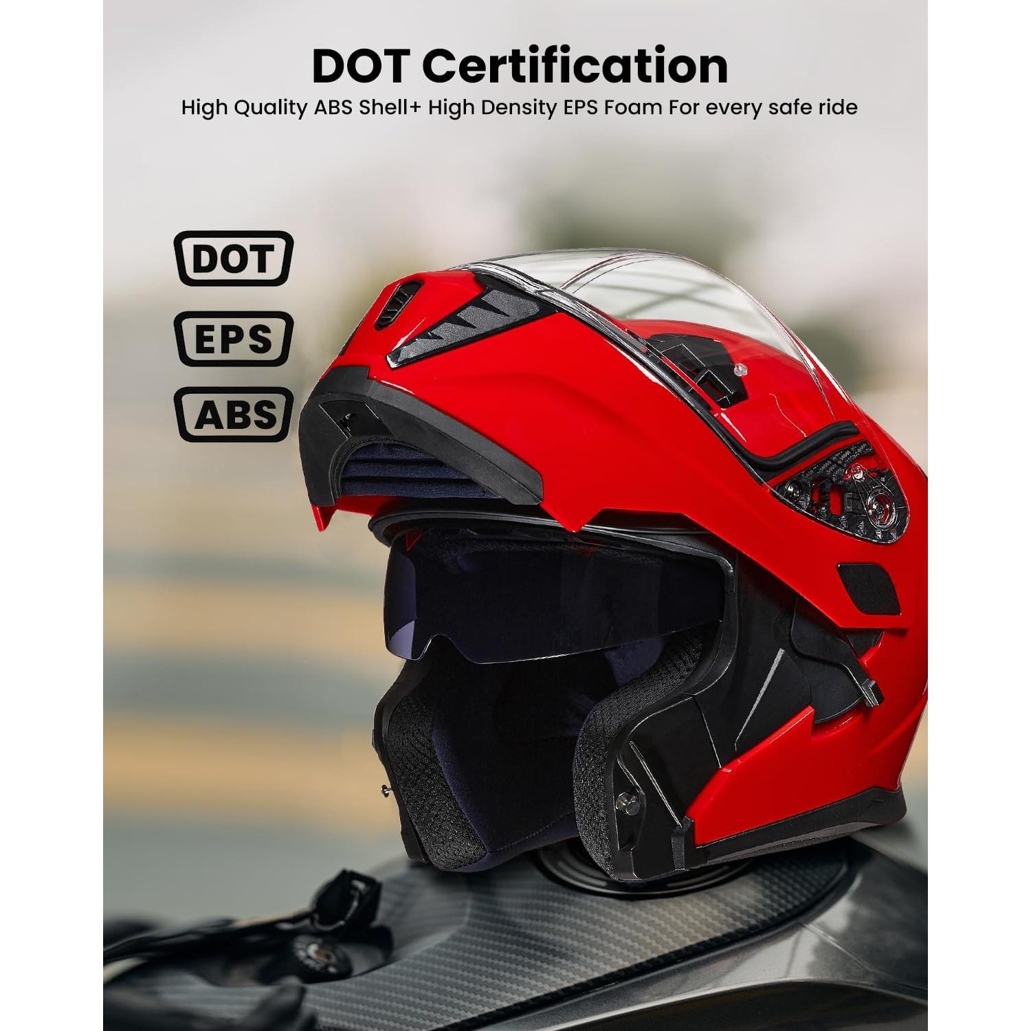 ILM Motorcycle Modular Full Face Helmet for Adult Flip up Dual Visor LED Tail Light Optional DOT