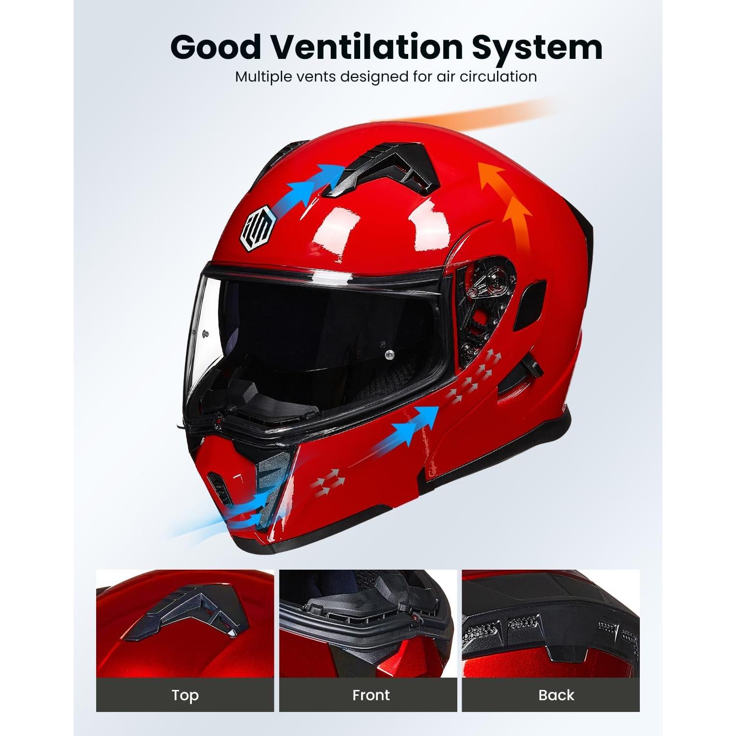 ILM Motorcycle Modular Full Face Helmet for Adult Flip up Dual Visor LED Tail Light Optional DOT