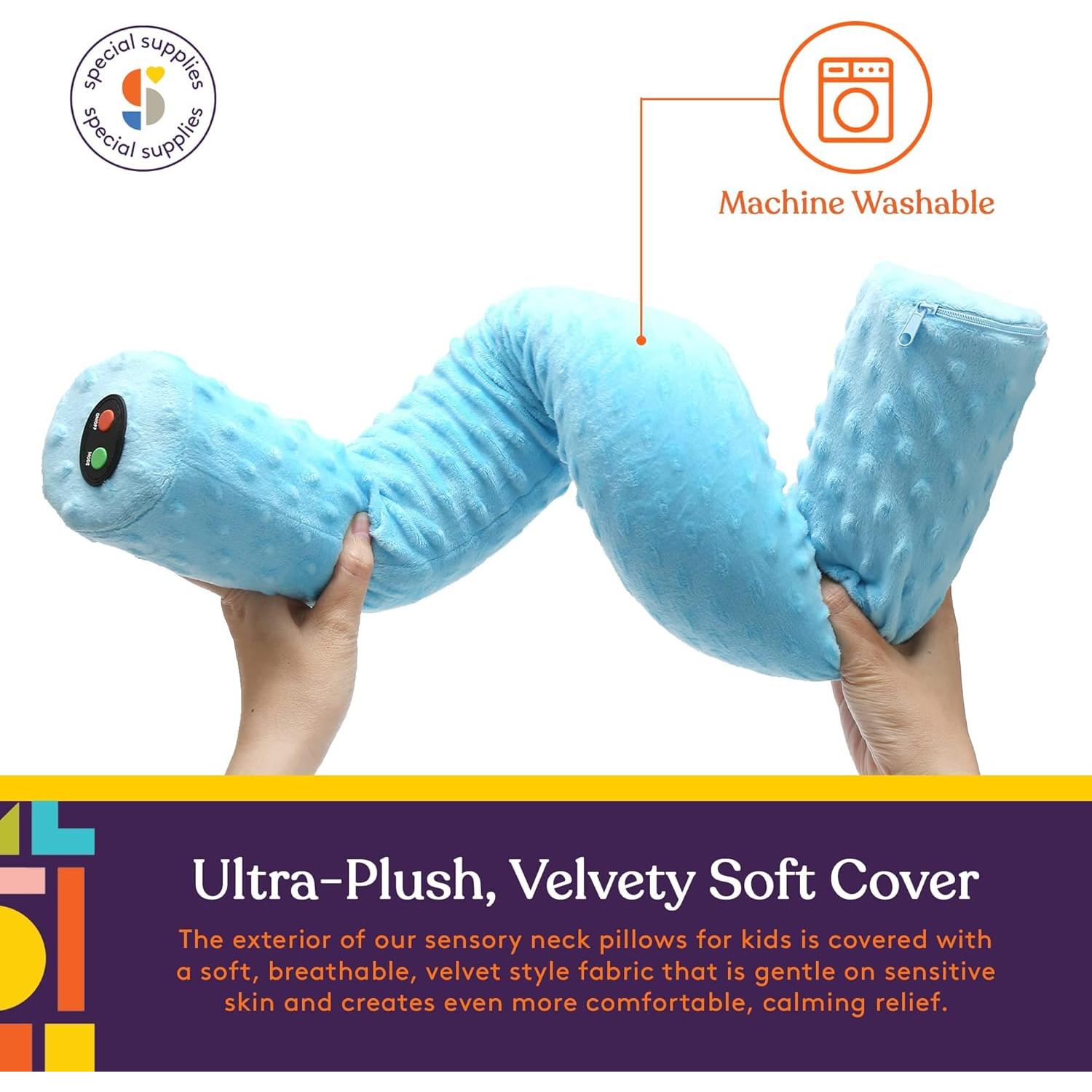 Special Supplies Sensory Vibrating Neck Pillow for Kids and Adults Plush Velvet Soft Cover with Textured Therapy Stimulation, Mind and Body Calming Relaxation - Blue