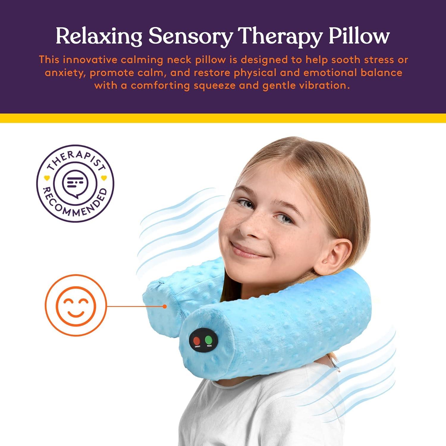 Special Supplies Sensory Vibrating Neck Pillow for Kids and Adults Plush Velvet Soft Cover with Textured Therapy Stimulation, Mind and Body Calming Relaxation - Blue