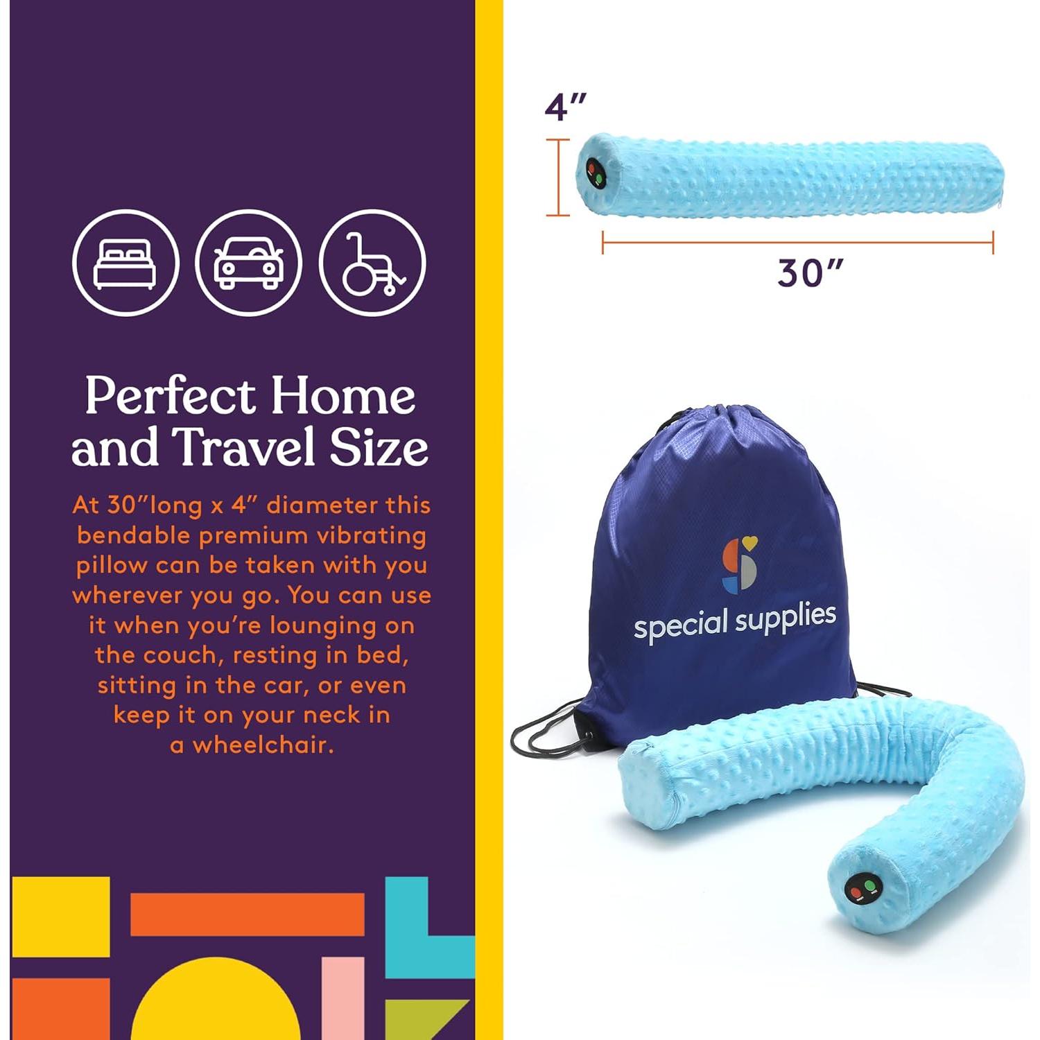 Special Supplies Sensory Vibrating Neck Pillow for Kids and Adults Plush Velvet Soft Cover with Textured Therapy Stimulation, Mind and Body Calming Relaxation - Blue