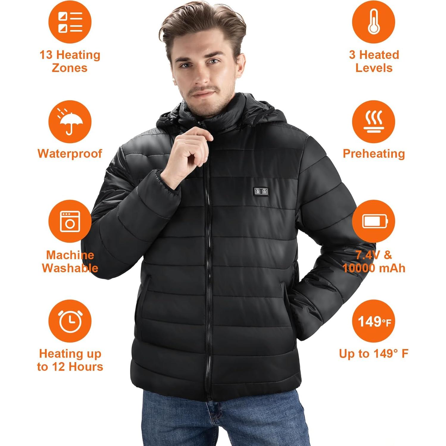 Chaqueta Calentada Unisex Myipyi RTPB-015P Negra 13 Zonas