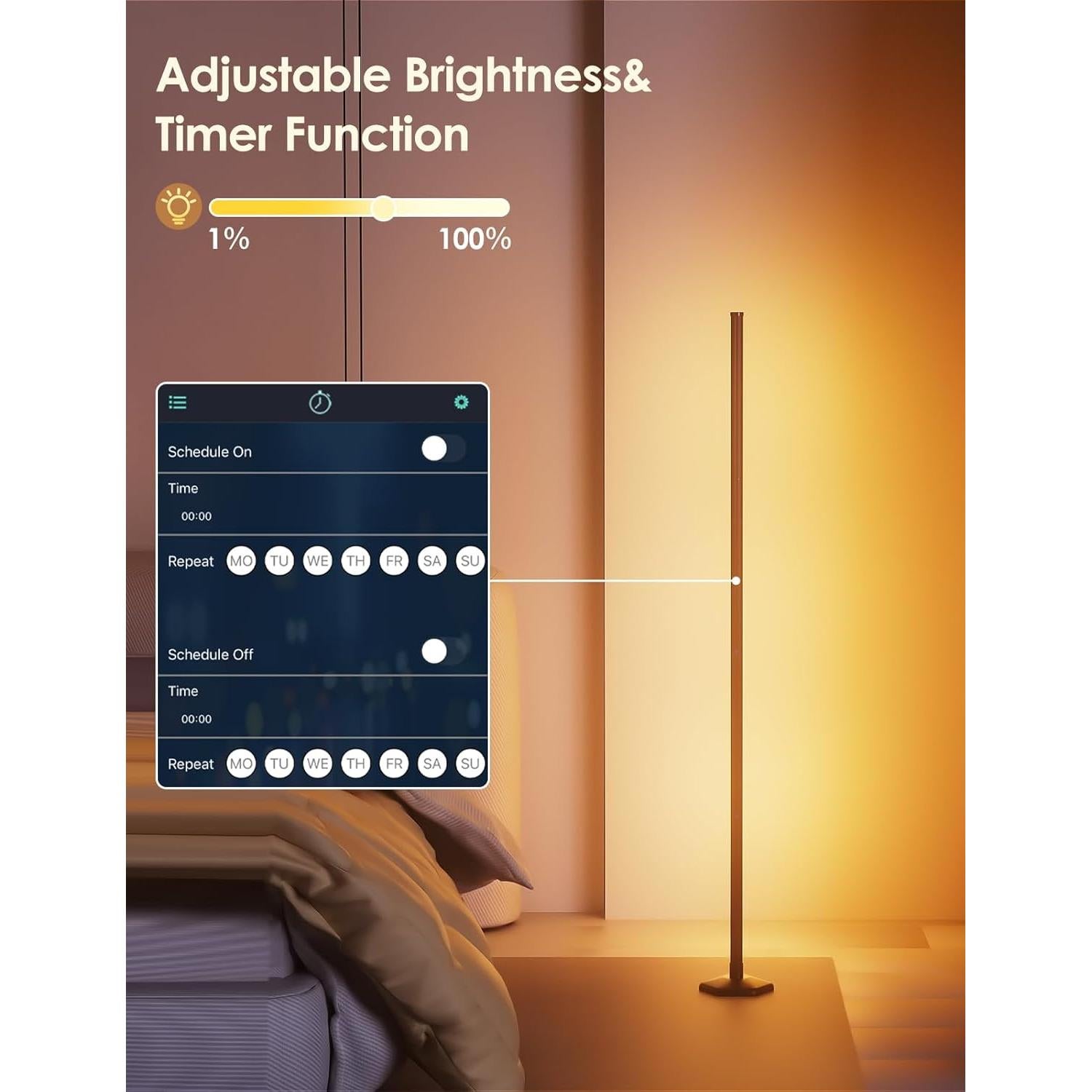 Lámpara de Pie LED RGB YIKBIK 165 cm Control Remoto APP