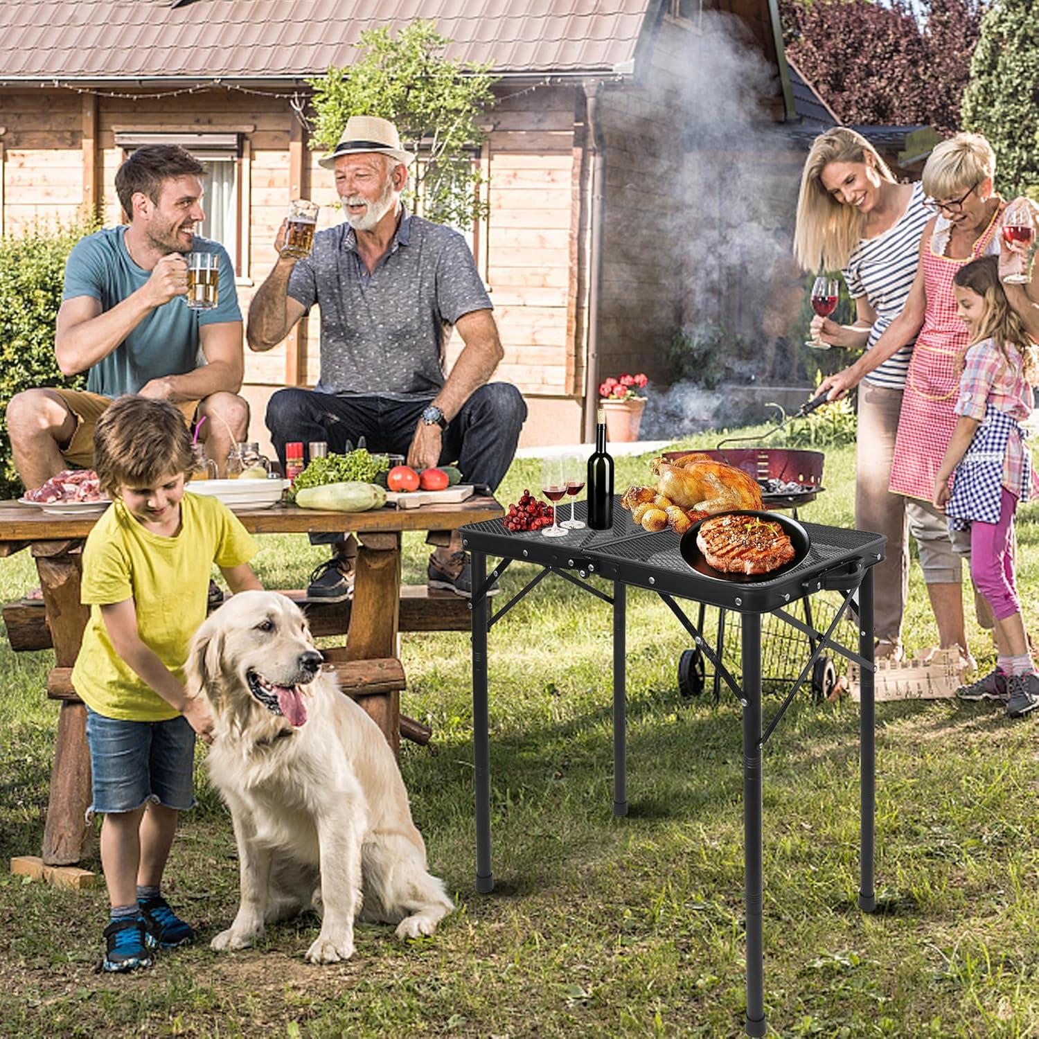 Mesa de Parrilla Plegable ALZEROOE 60x40 cm 3 Alturas Ajustables