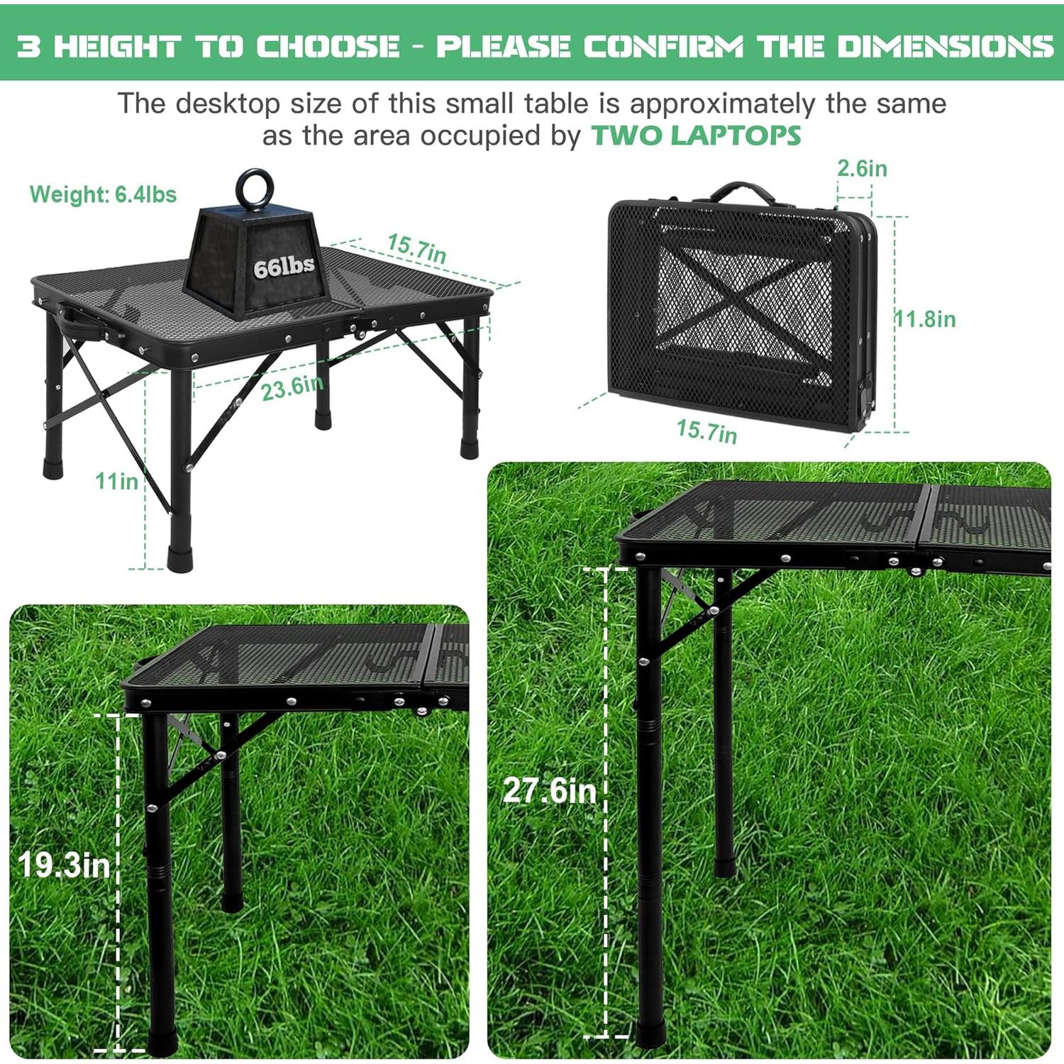 Mesa de Parrilla Plegable ALZEROOE 60x40 cm 3 Alturas Ajustables