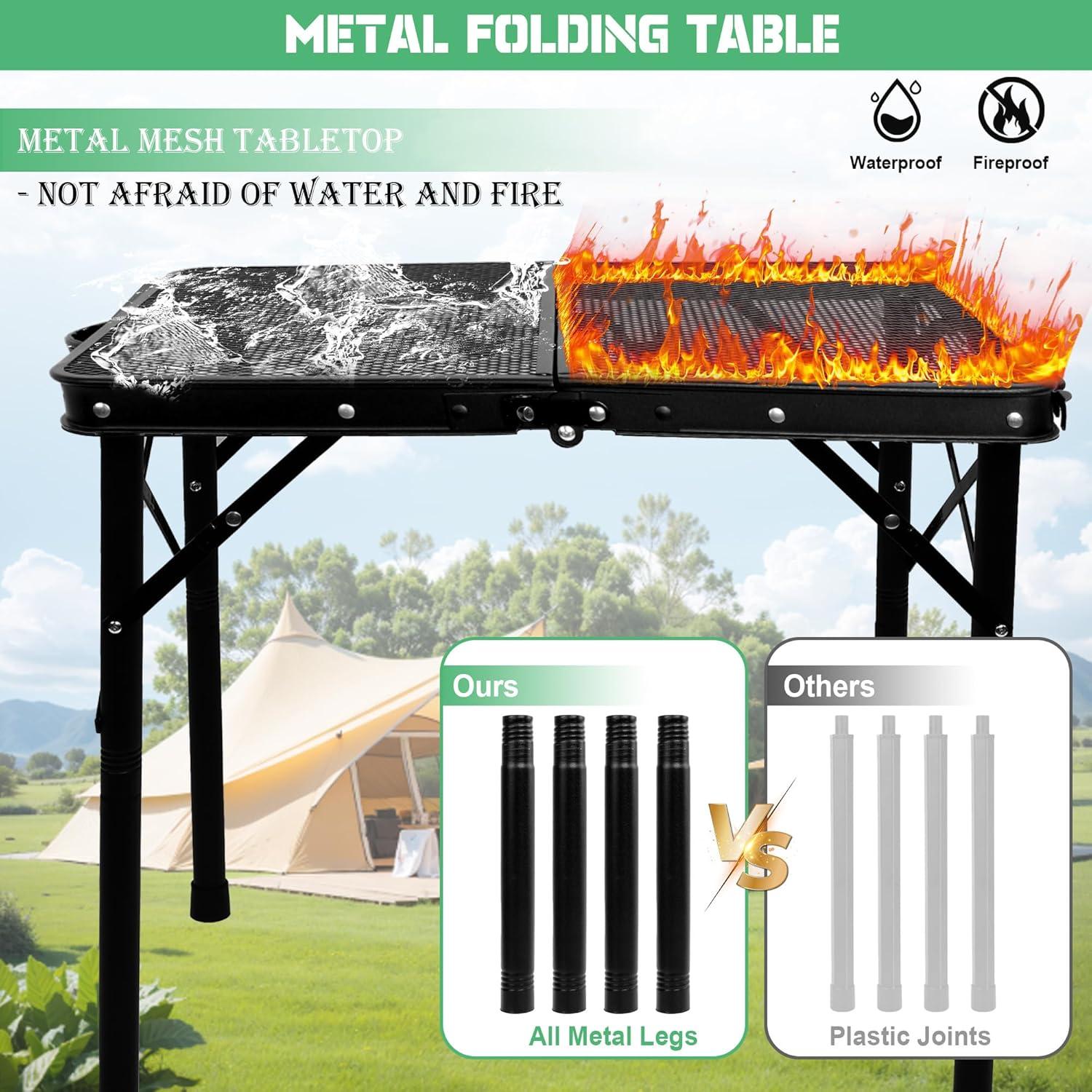 Mesa de Parrilla Plegable ALZEROOE 60x40 cm 3 Alturas Ajustables