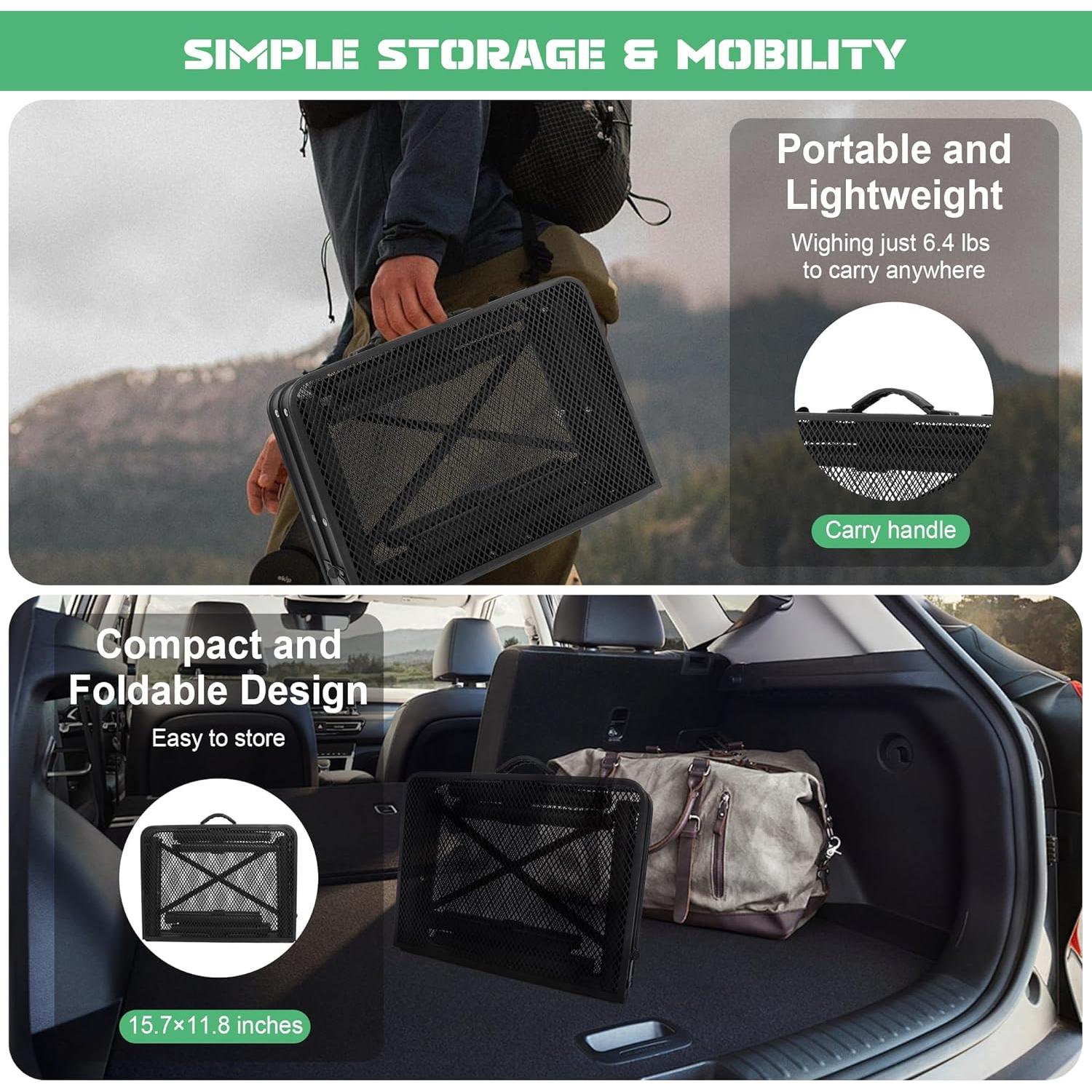 Mesa de Parrilla Plegable ALZEROOE 60x40 cm 3 Alturas Ajustables