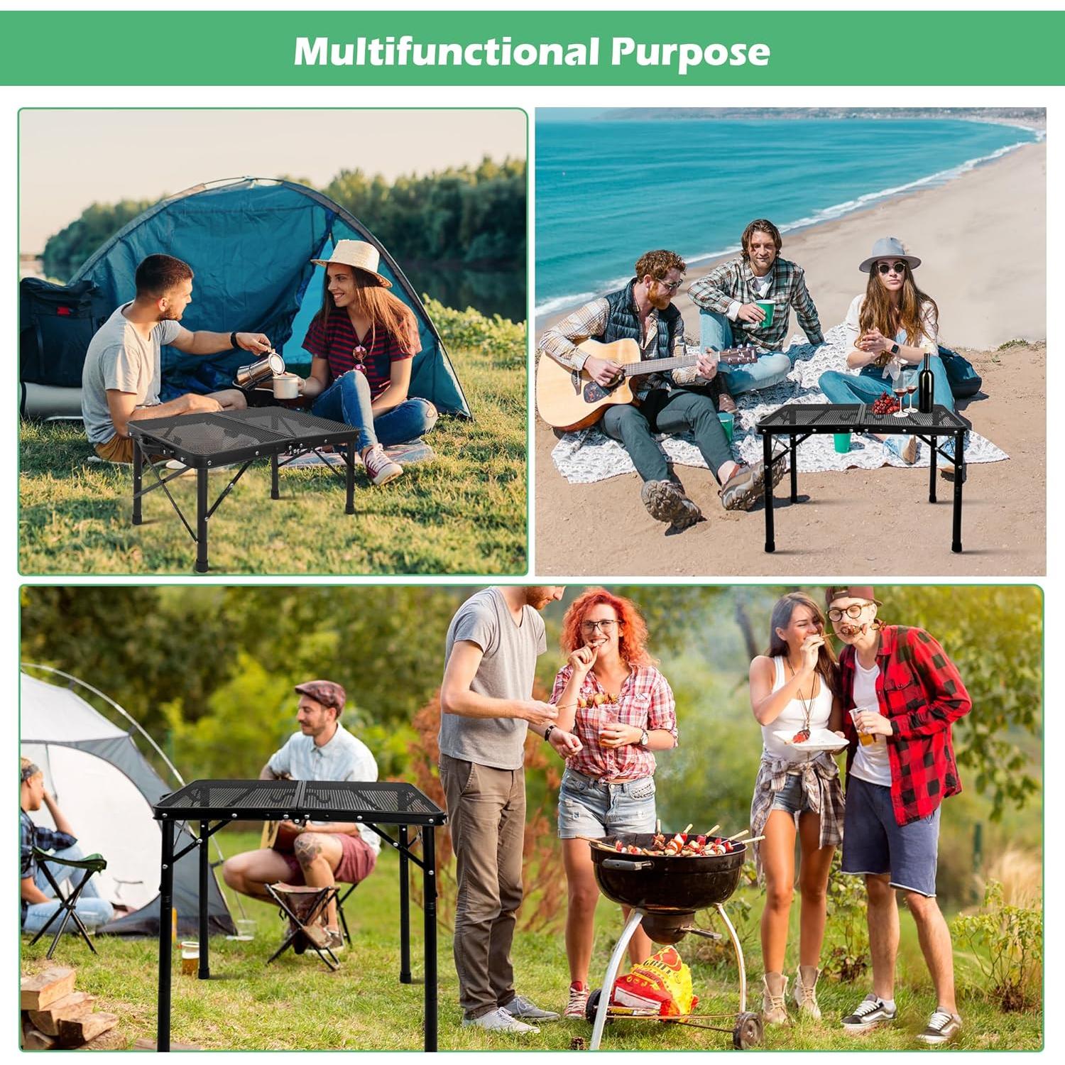 Mesa de Parrilla Plegable ALZEROOE 60x40 cm 3 Alturas Ajustables