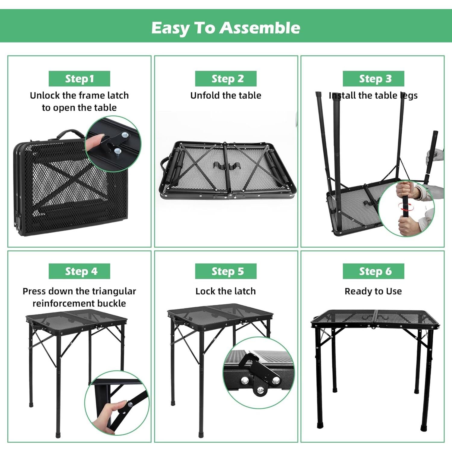 Mesa de Parrilla Plegable ALZEROOE 60x40 cm 3 Alturas Ajustables
