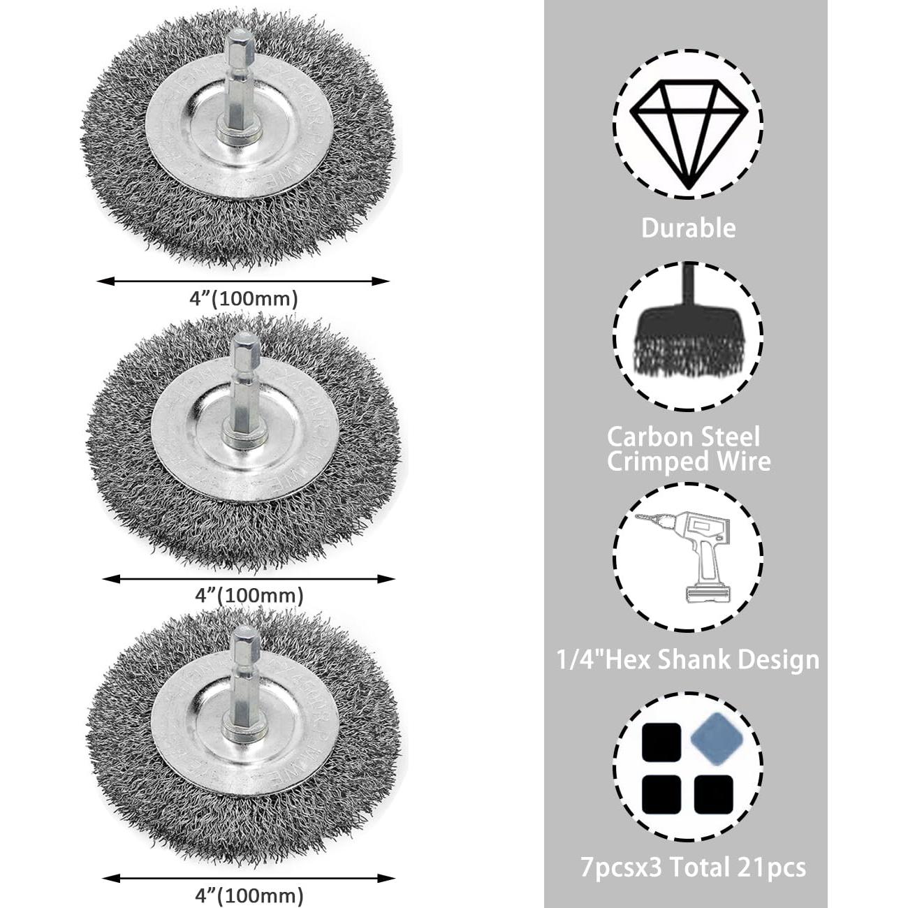 Juego de 3 Cepillos de Alambre BeQell 100mm para Taladro