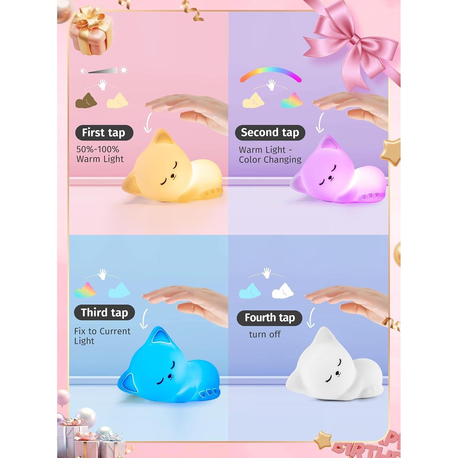 Luz Nocturna de Gato Mubarek - Regalo para Niñas Adolescentes