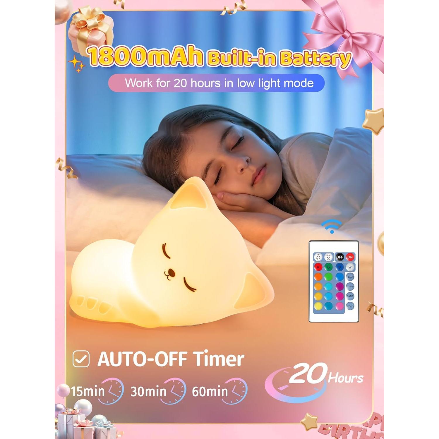 Luz Nocturna de Gato Mubarek - Regalo para Niñas Adolescentes