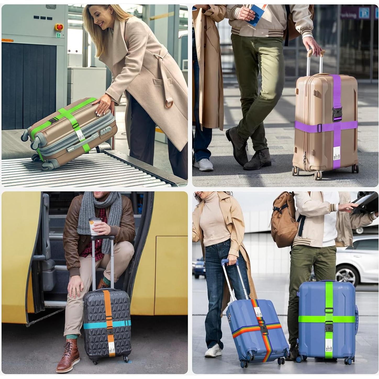 Correas de Equipaje BILIONE Ajustables 2.2m 4 Unidades Neón