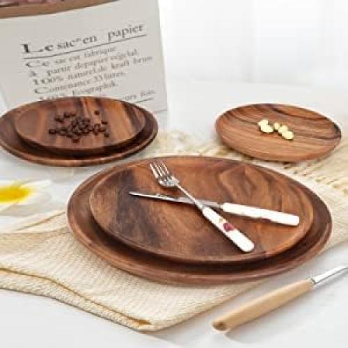 Juego de 4 Platos de Madera IQCWOOD 15.24 cm Redondos