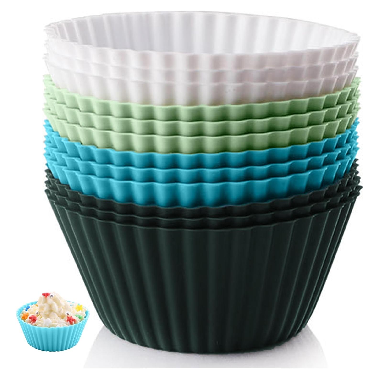 Tazas de Muffin de Silicona Hzyxgs 12 Piezas Antiadherentes Verde