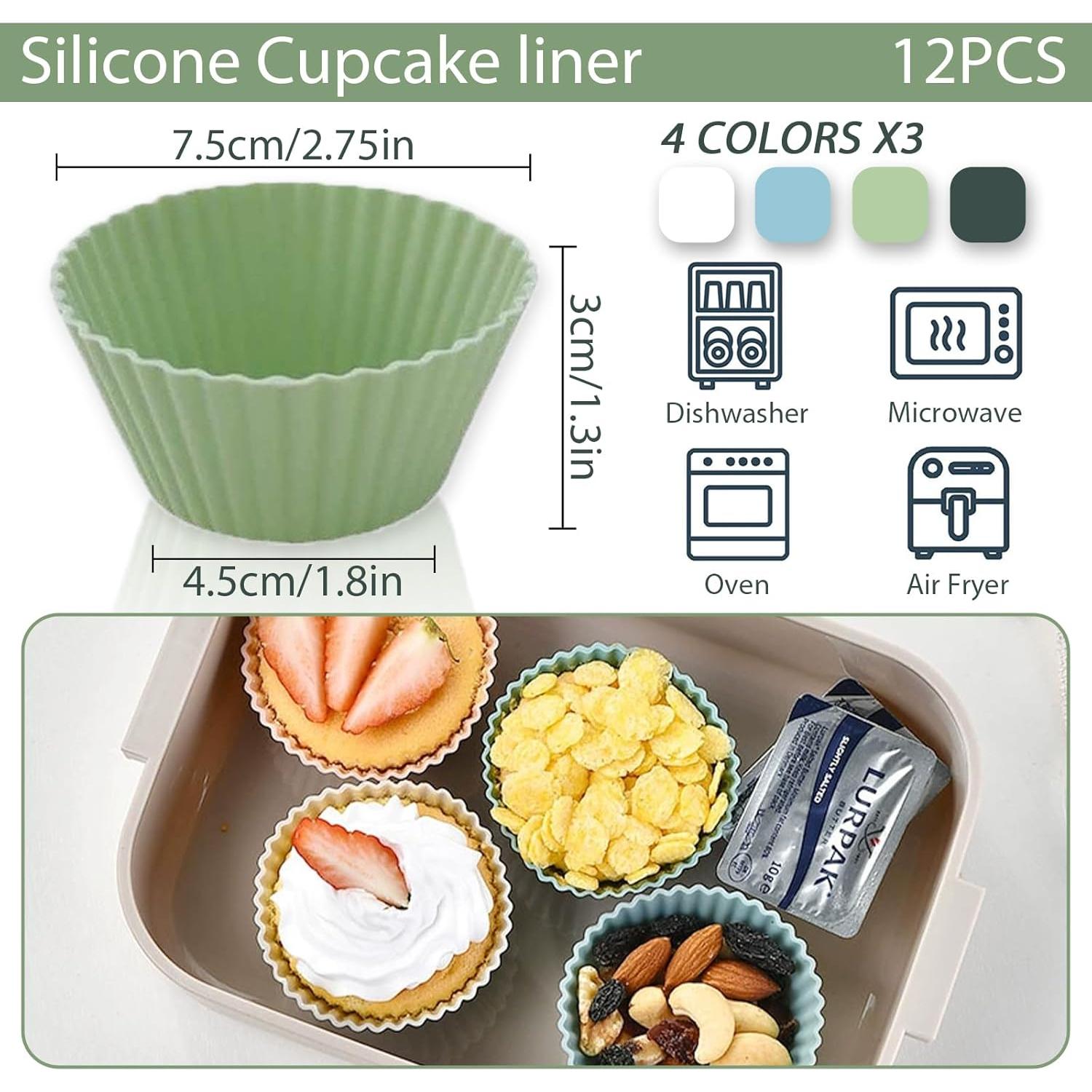 Tazas de Muffin de Silicona Hzyxgs 12 Piezas Antiadherentes Verde