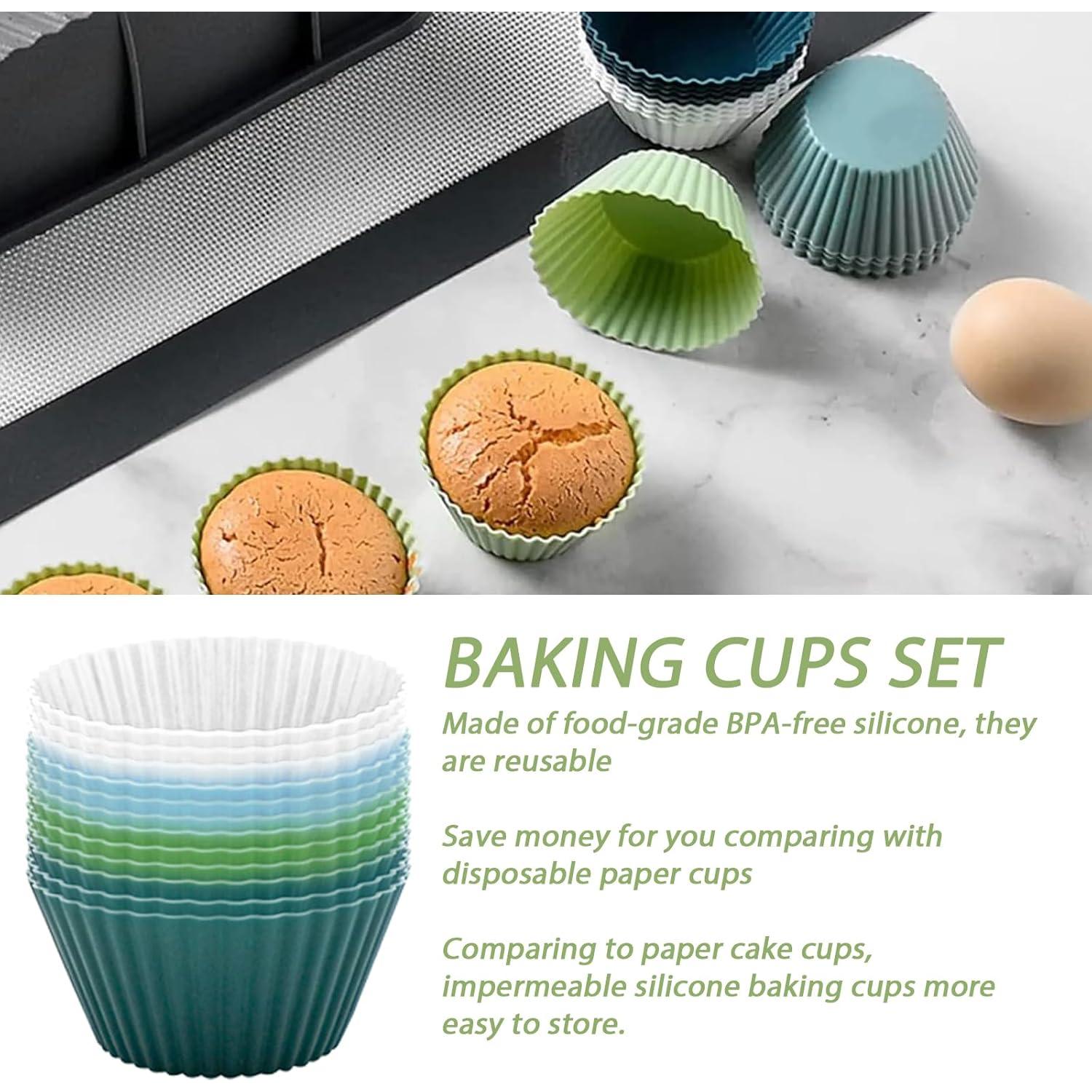 Tazas de Muffin de Silicona Hzyxgs 12 Piezas Antiadherentes Verde