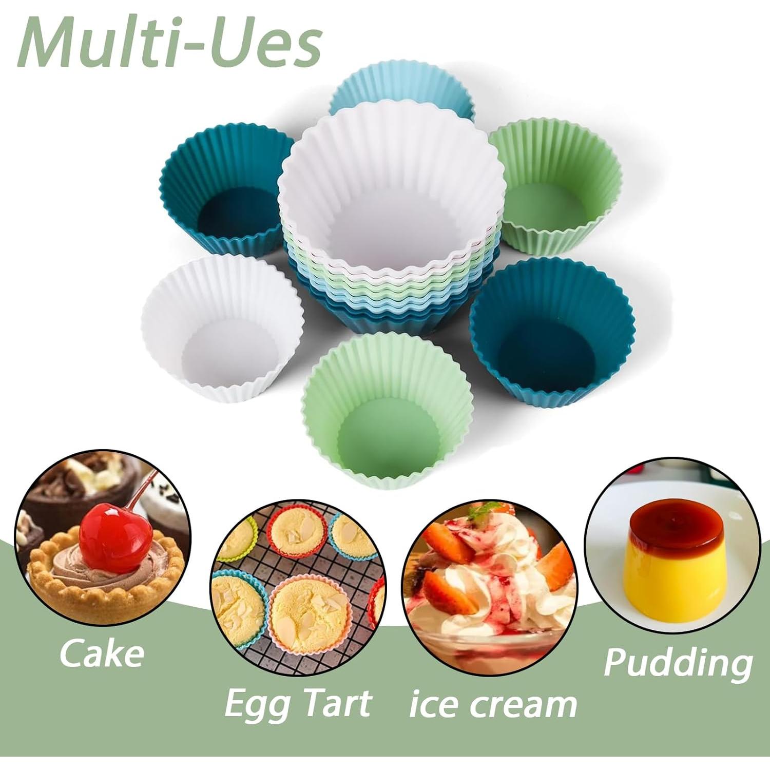 Tazas de Muffin de Silicona Hzyxgs 12 Piezas Antiadherentes Verde