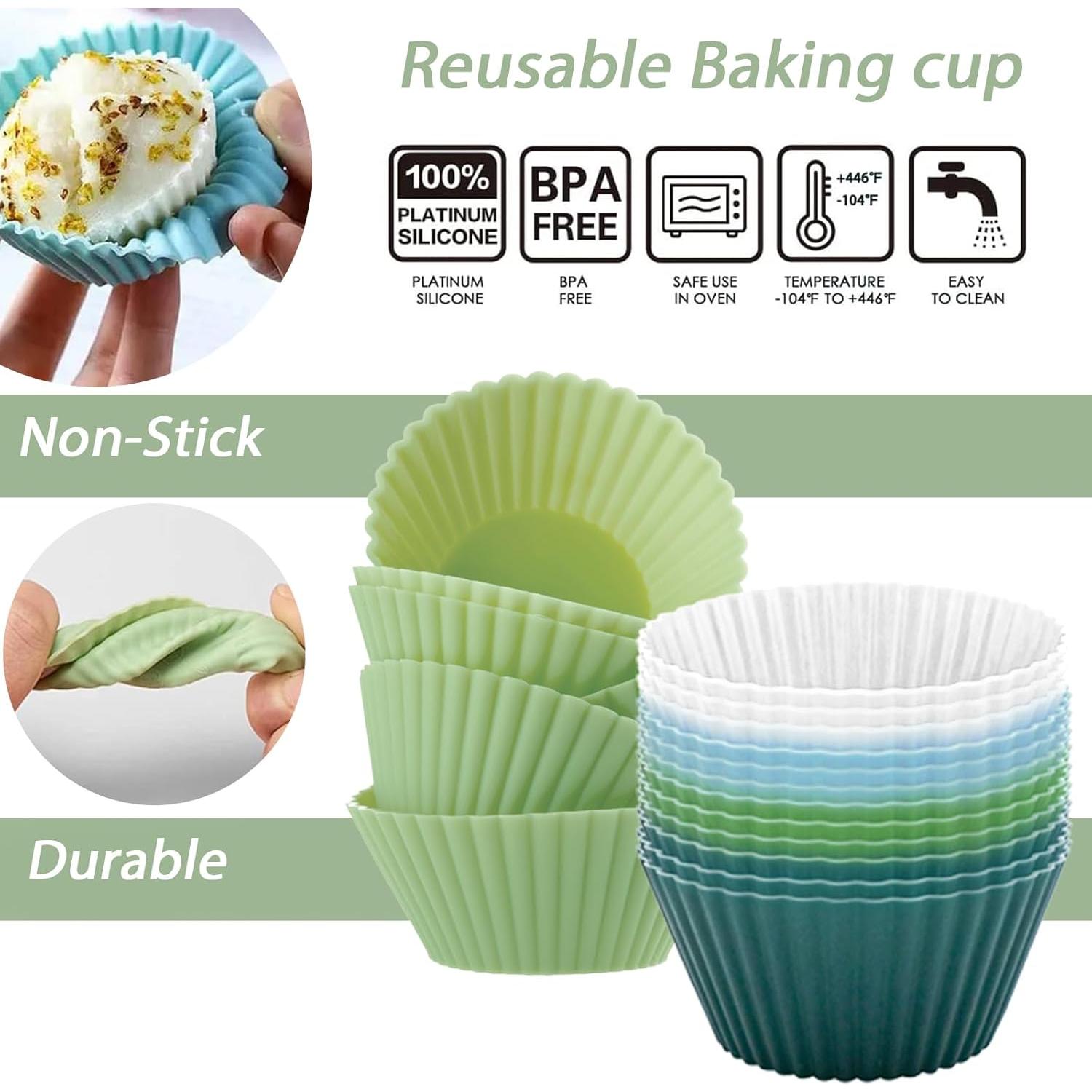 Tazas de Muffin de Silicona Hzyxgs 12 Piezas Antiadherentes Verde