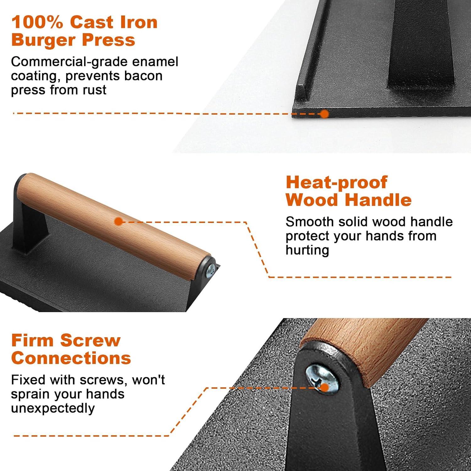 Prensa de Hamburguesas de Hierro Fundido AIKKIL 18.5 cm Redonda