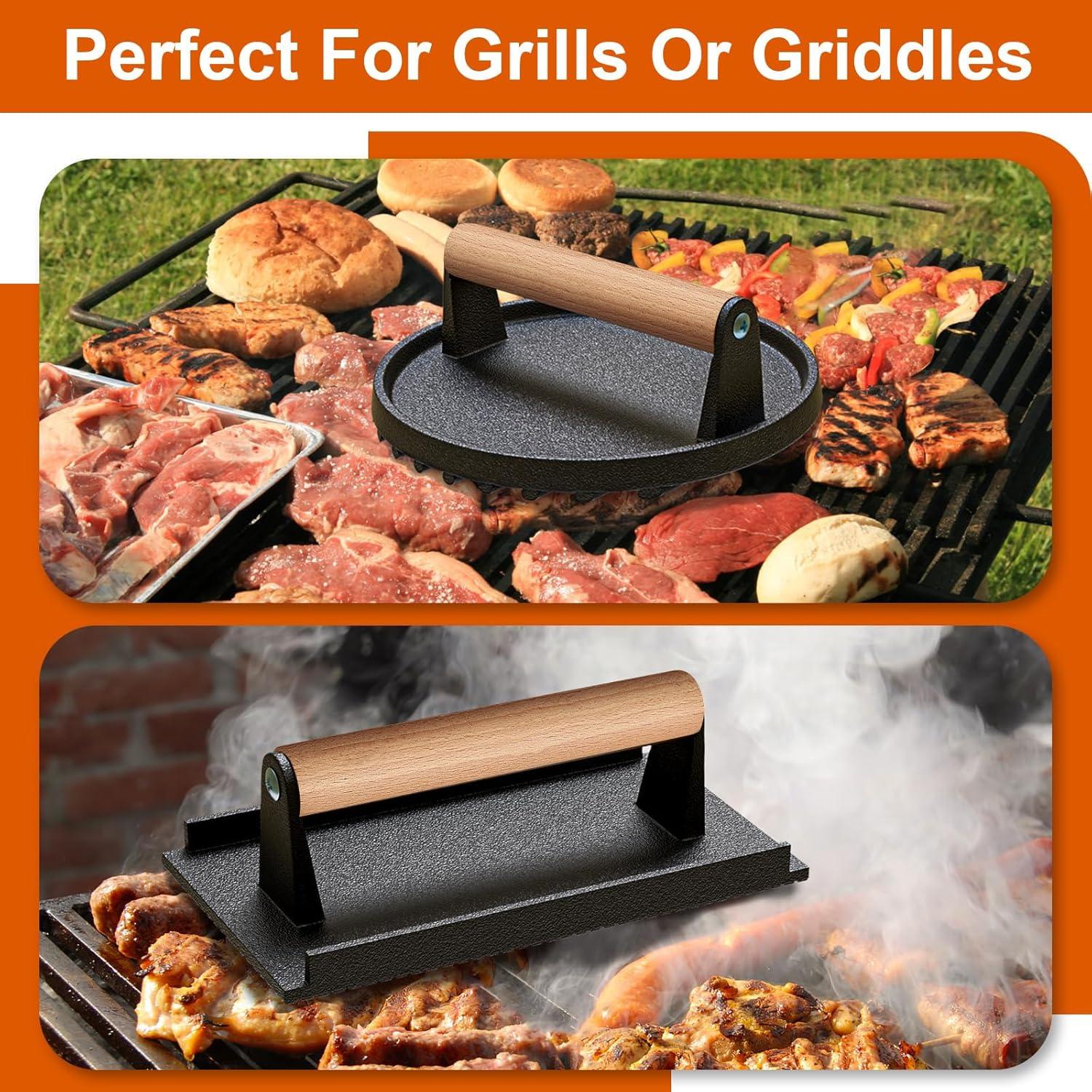 Prensa de Hamburguesas de Hierro Fundido AIKKIL 18.5 cm Redonda