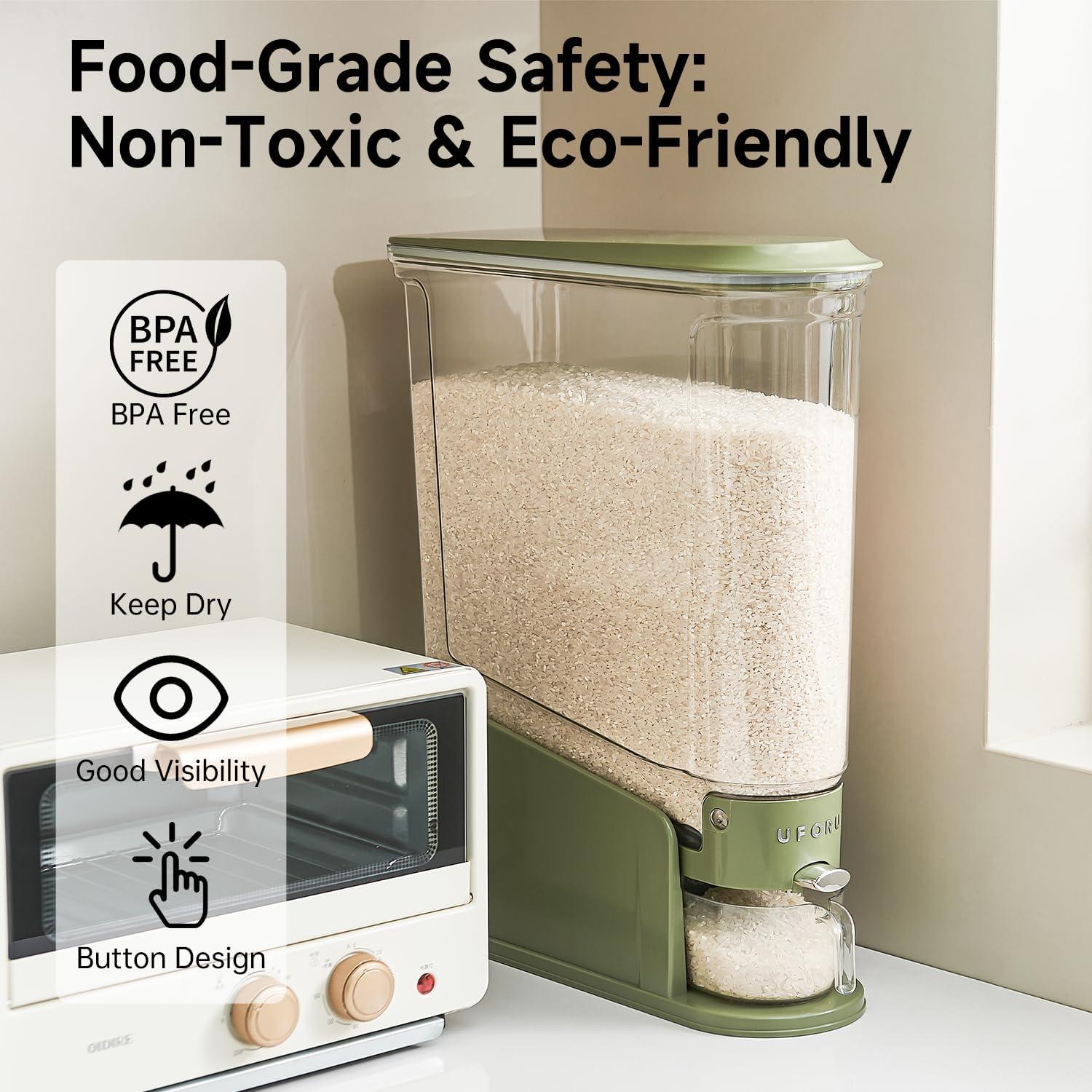 Dispensador de Arroz UFORU 10Kg Hermético Verde para Alimentos